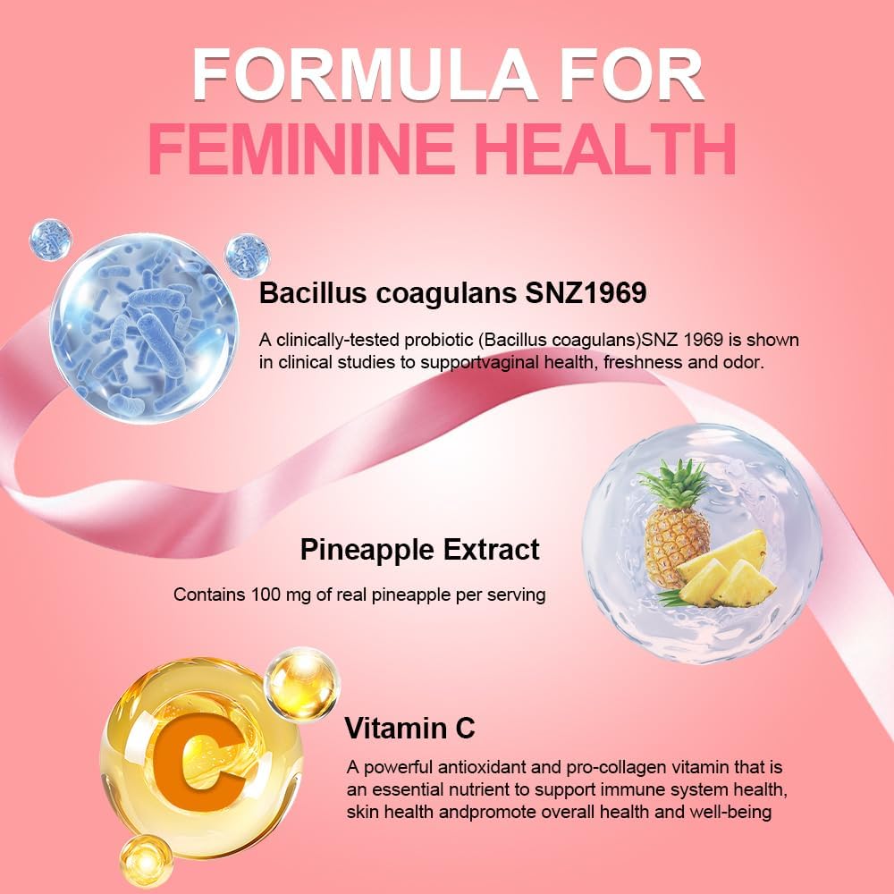 Premium Feminine Balance Gummies for Women's Health & Wellness - Hawaiian Pineapple Flavor, 60 Count, Vegan & Gluten-Free with Immune Support