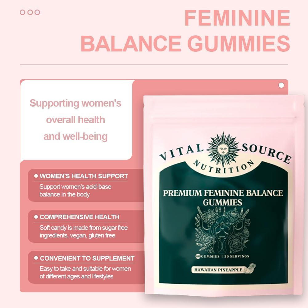Premium Feminine Balance Gummies for Women's Health & Wellness - Hawaiian Pineapple Flavor, 60 Count, Vegan & Gluten-Free with Immune Support