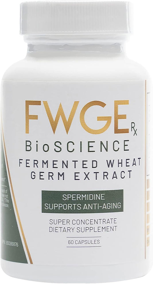 Premium FWGE Rx BioSCIENCE Spermidine Capsules - Anti-Aging & Cell Renewal Supplement, Autophagy Inducer - Non-GMO, Gluten & Sugar-Free - Vegan Antioxidant Formula - 1 Bottle (60 Capsules)