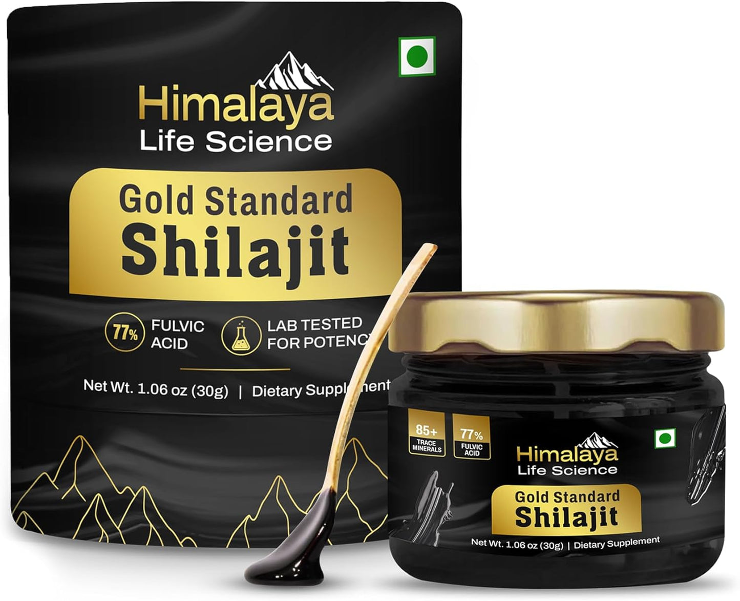 Premium Gold Grade Himalaya Shilajit Resin for Energy Boost | 85+ Trace Minerals, 77% Fulvic Acid, Lab Tested - 30g, 75 Servings