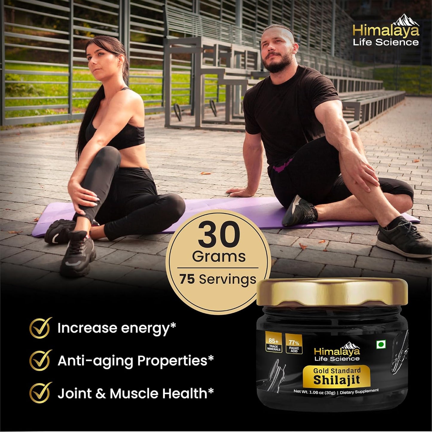 Premium Gold Grade Himalaya Shilajit Resin for Energy Boost | 85+ Trace Minerals, 77% Fulvic Acid, Lab Tested - 30g, 75 Servings