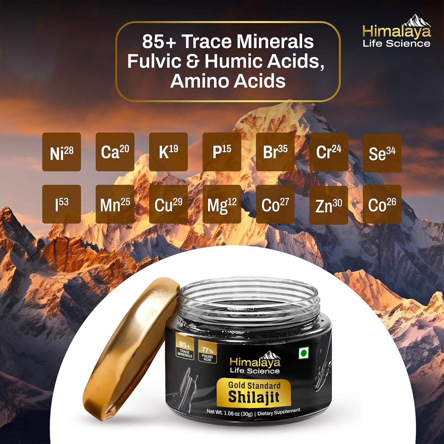 Premium Gold Grade Himalaya Shilajit Resin for Energy Boost | 85+ Trace Minerals, 77% Fulvic Acid, Lab Tested - 30g, 75 Servings