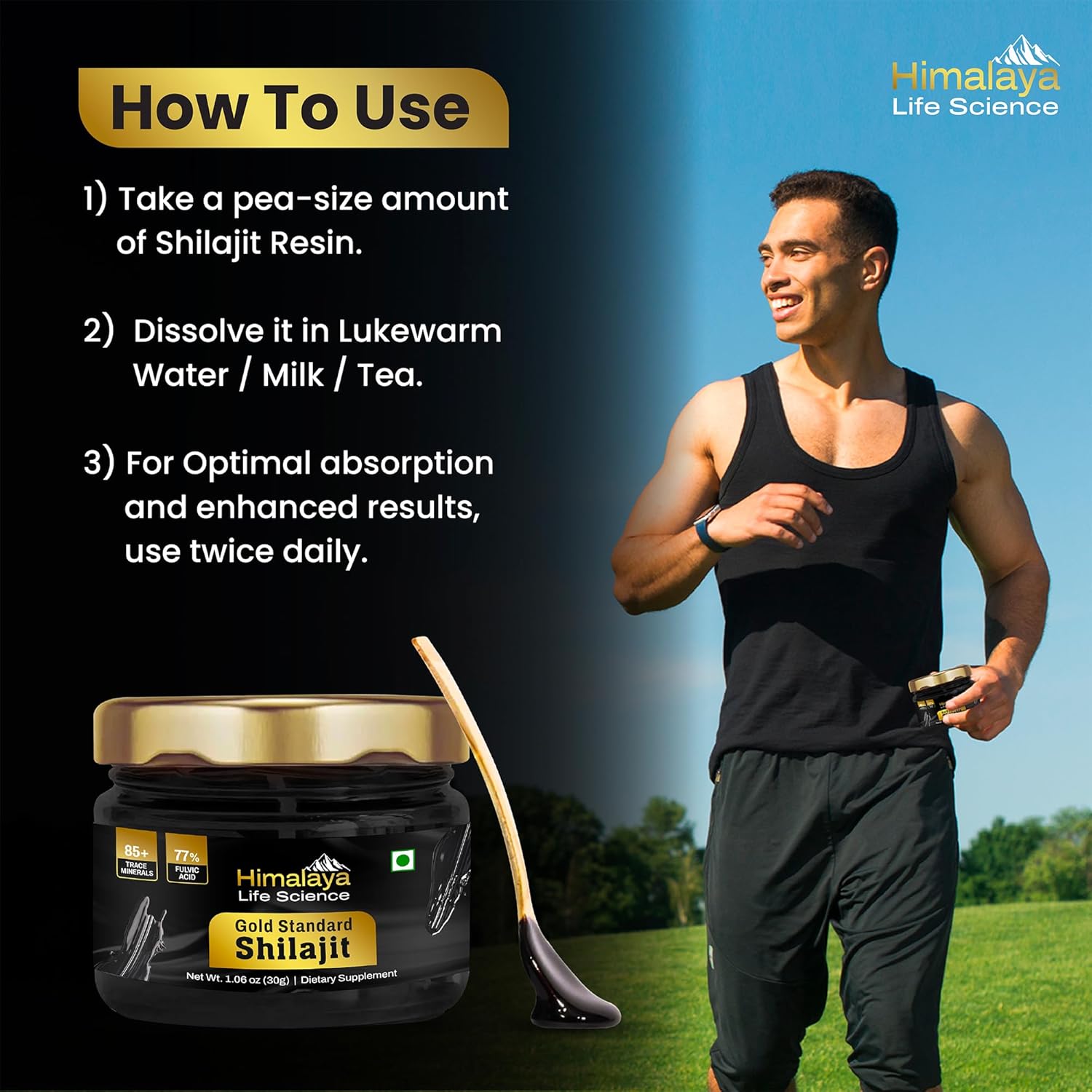 Premium Gold Grade Himalaya Shilajit Resin for Energy Boost | 85+ Trace Minerals, 77% Fulvic Acid, Lab Tested - 30g, 75 Servings