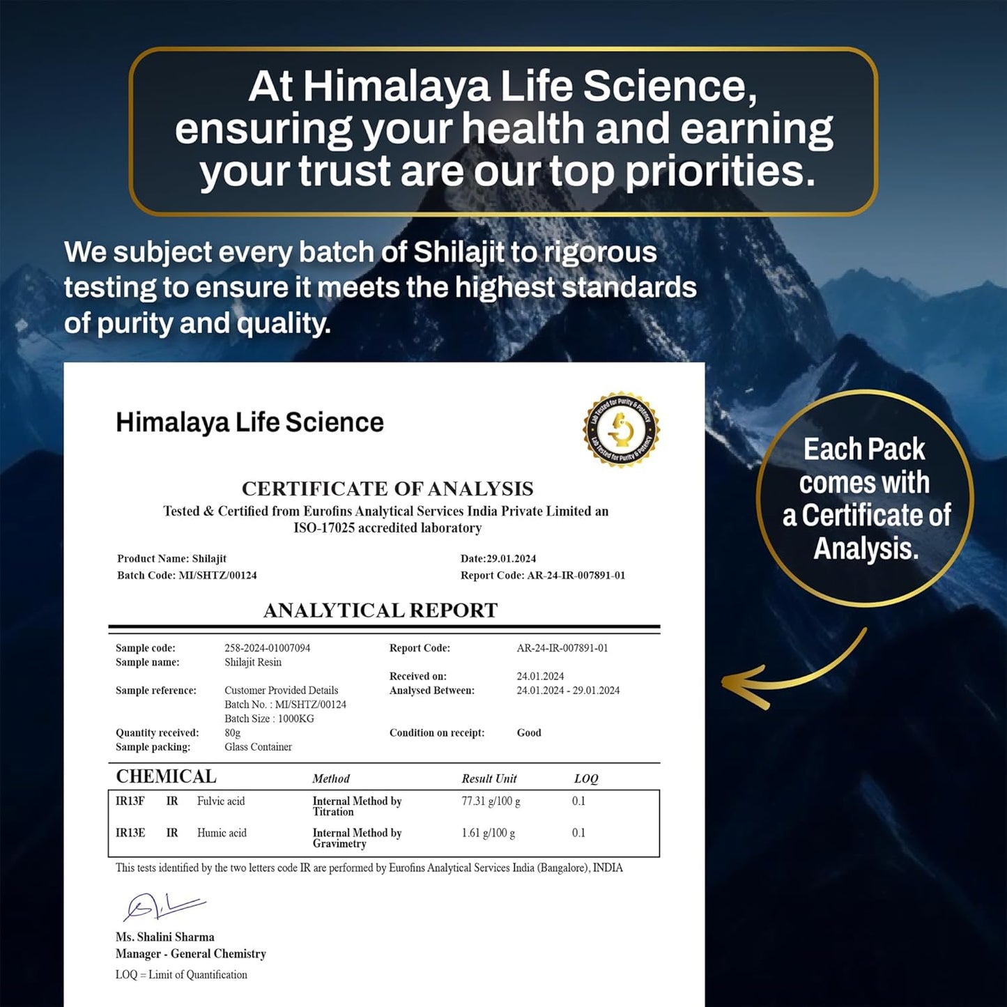 Premium Gold Grade Himalaya Shilajit Resin for Energy Boost | 85+ Trace Minerals, 77% Fulvic Acid, Lab Tested - 30g, 75 Servings