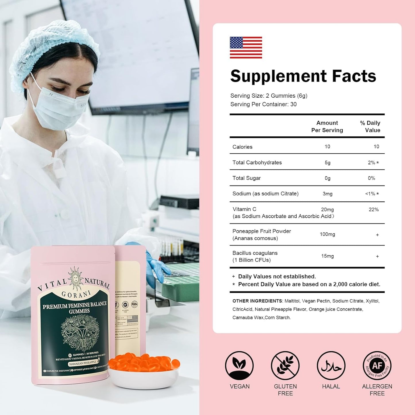 Premium Gorani Feminine Balance Gummies - Probiotic Support for Women's Intimate Health, pH Balance & Immune Boost - Vegan with Low Sugar