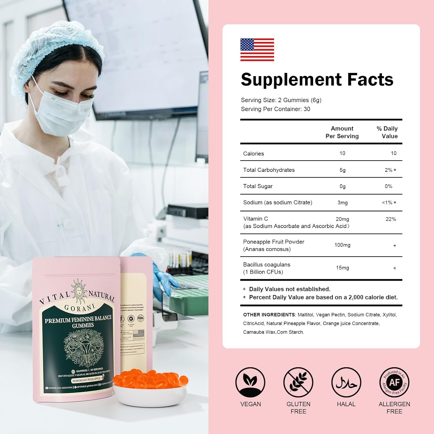 Premium Gorani Feminine Balance Gummies - Probiotic Support for Women's Intimate Health, pH Balance & Immune Boost - Vegan with Low Sugar
