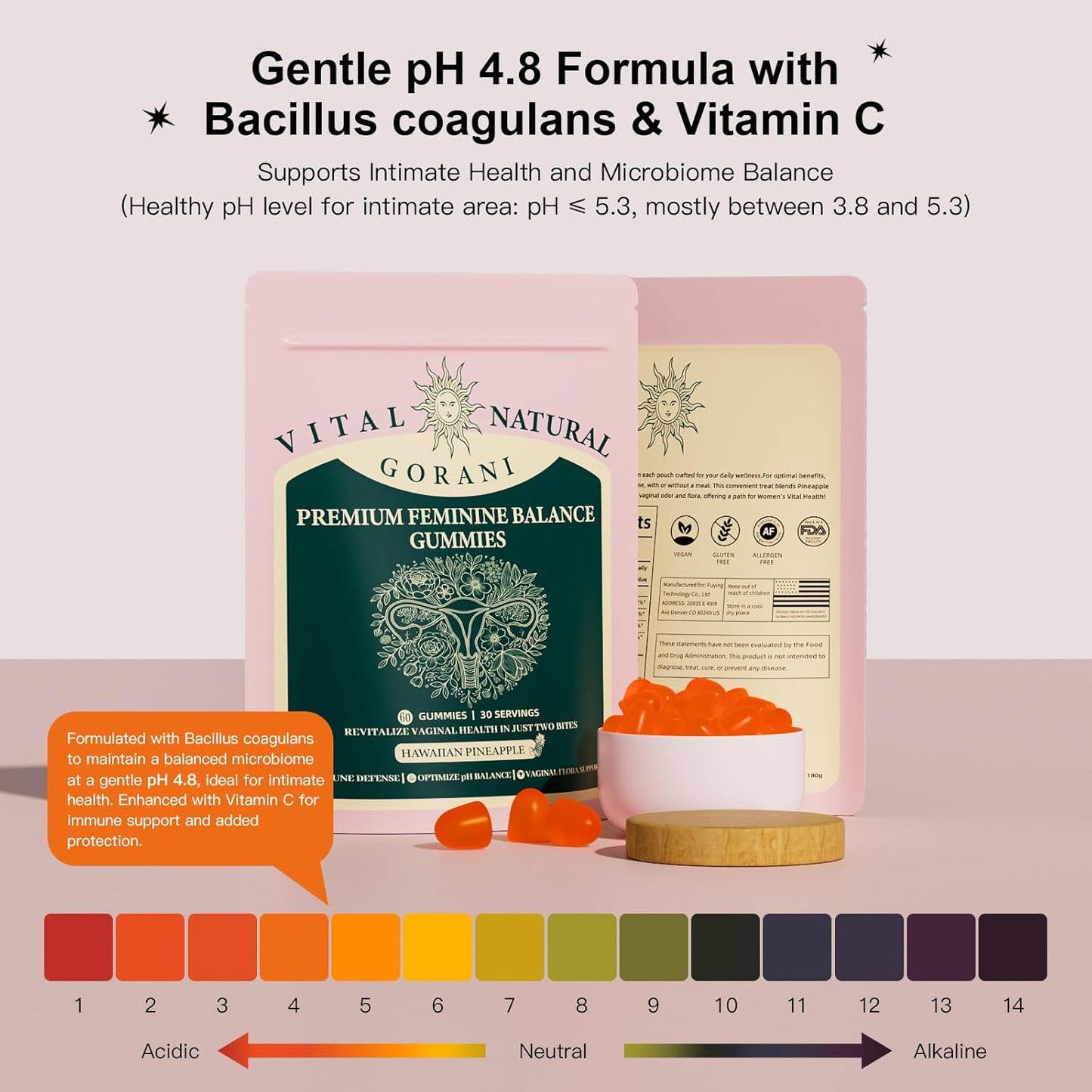 Premium Gorani Feminine Balance Gummies - Probiotic Support for Women's Intimate Health, pH Balance & Immune Boost - Vegan with Low Sugar