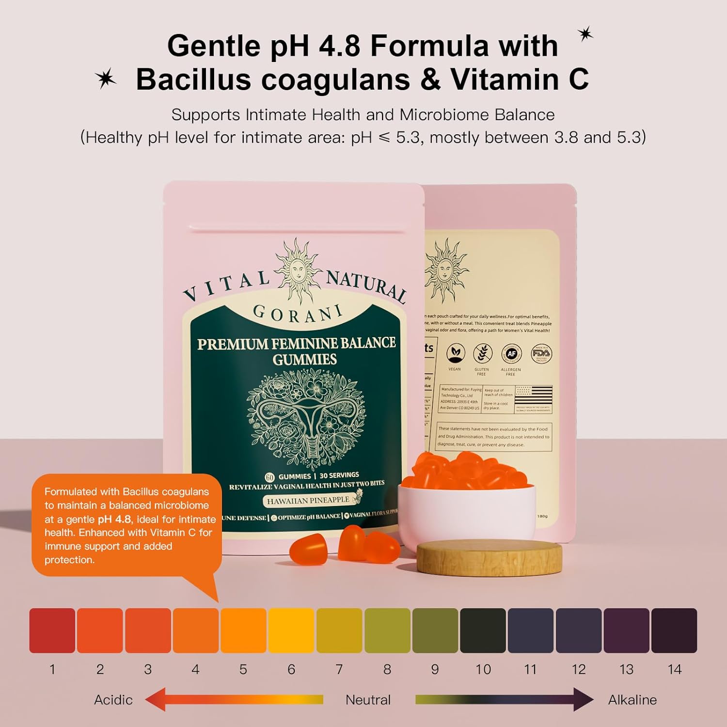 Premium Gorani Feminine Balance Gummies - Probiotic Support for Women's Intimate Health, pH Balance & Immune Boost - Vegan with Low Sugar