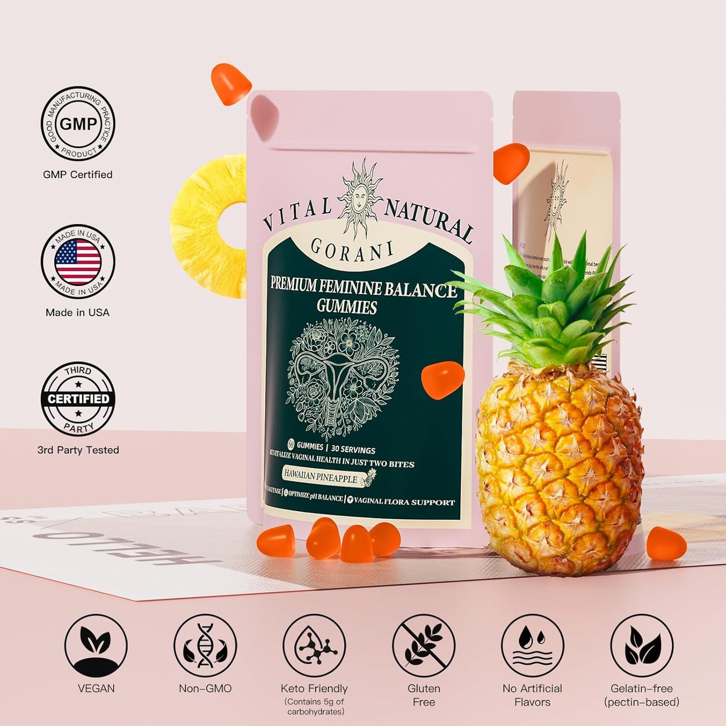 Premium Gorani Feminine Balance Gummies - Probiotic Support for Women's Intimate Health, pH Balance & Immune Boost - Vegan with Low Sugar