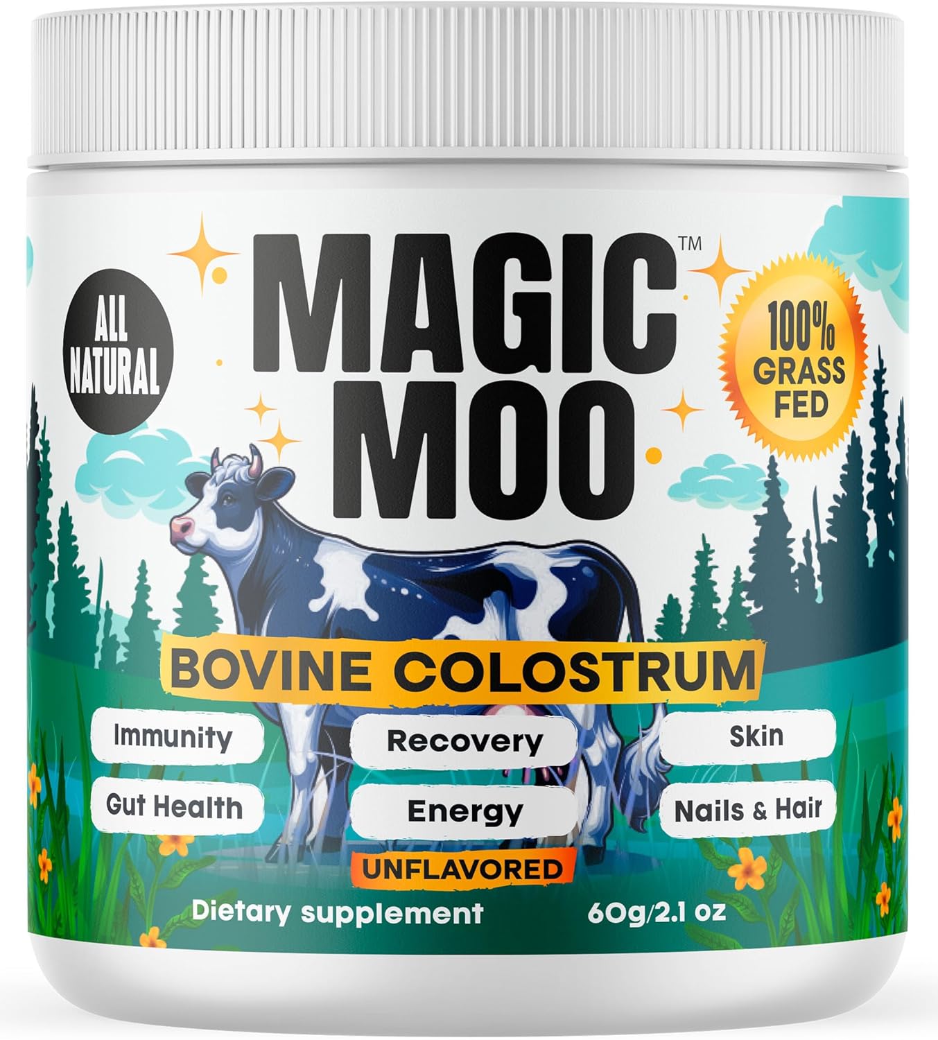 Premium Grass-Fed Bovine Colostrum Powder for Immune & Gut Health Support - Energy, Recovery, Hair, Skin, Nails - 100% Natural, Unflavored - 60g