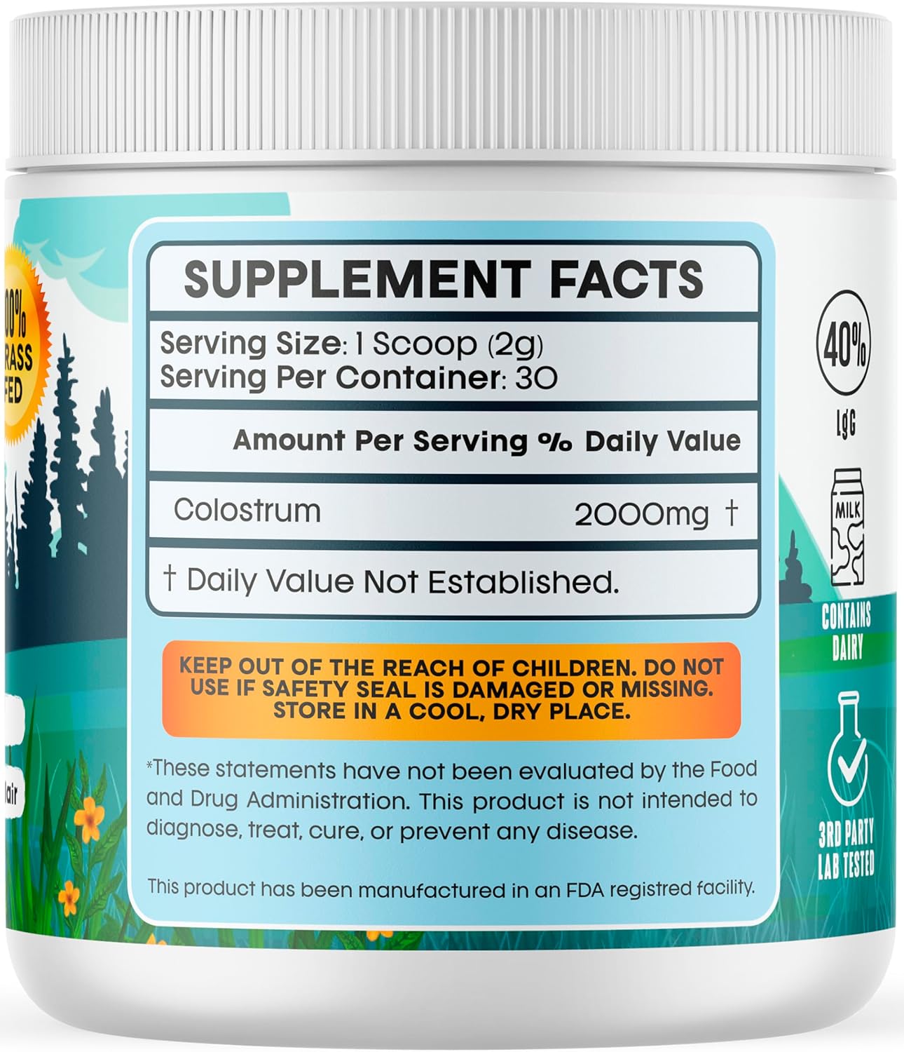 Premium Grass-Fed Bovine Colostrum Powder for Immune & Gut Health Support - Energy, Recovery, Hair, Skin, Nails - 100% Natural, Unflavored - 60g