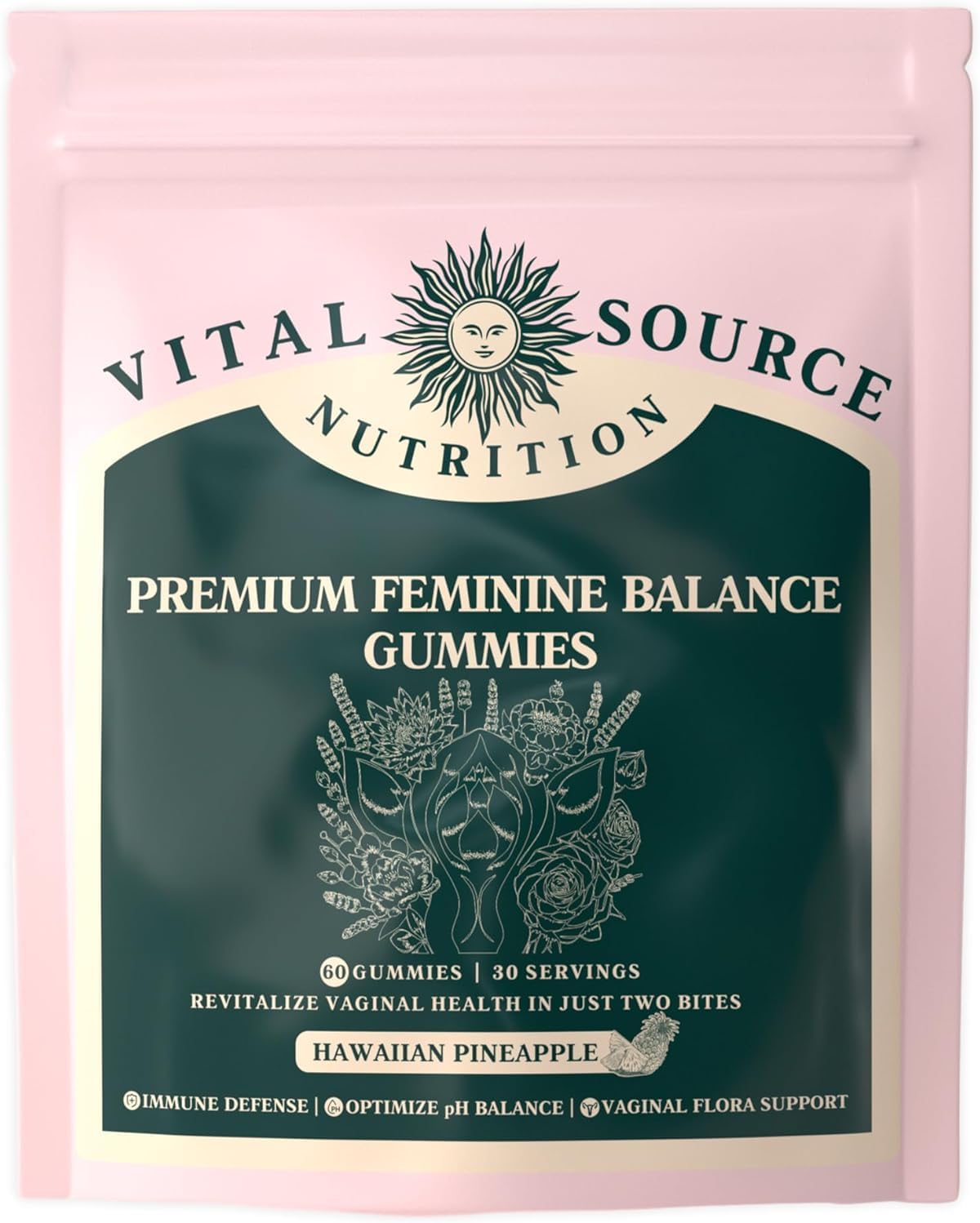 Premium Hawaiian Pineapple Feminine Balance Gummies - 60 Count, Vaginal pH Support, 30 Servings