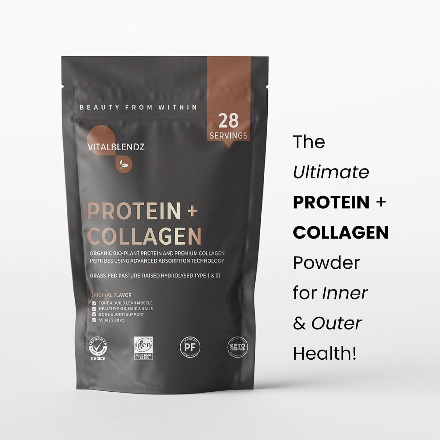 Premium Hydrolyzed Collagen Powder for Skin, Hair, Nails, and Joints - Unflavored Protein Supplement for Men and Women - 20.8oz