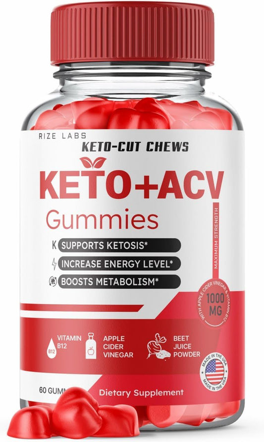 Premium Keto-Cut Chews with ACV for Advanced  Slimming Formula  - Maximum Strength Keto + ACV Gummies - 60 Count