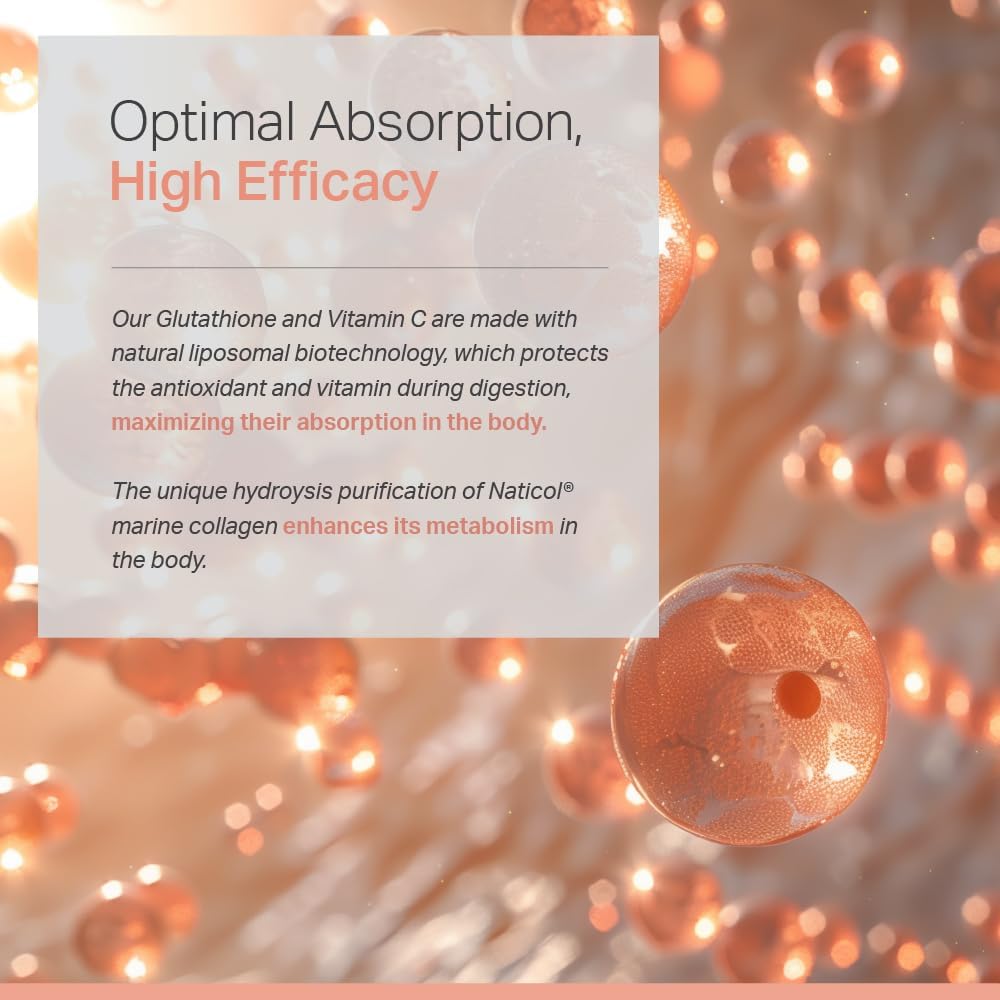 Premium Liposomal Glutathione Supplement with Marine Collagen, Vitamin C - Skin Care - Enhanced Absorption Formula for Radiant Skin, Detox & Antioxidant Support - 60 Capsules