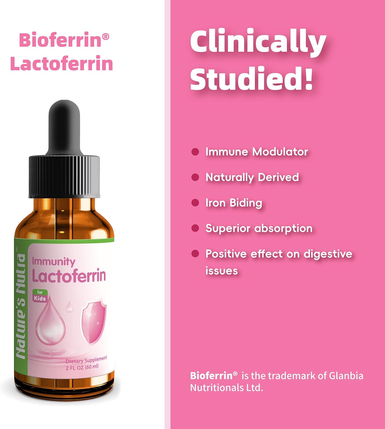Premium Liquid Lactoferrin for Baby, Infant, Kids and Children - Non-GMO, Kosher - 2 Fl Oz