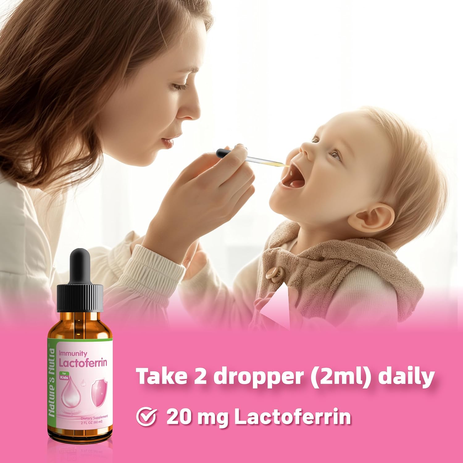 Premium Liquid Lactoferrin for Baby, Infant, Kids and Children - Non-GMO, Kosher - 2 Fl Oz