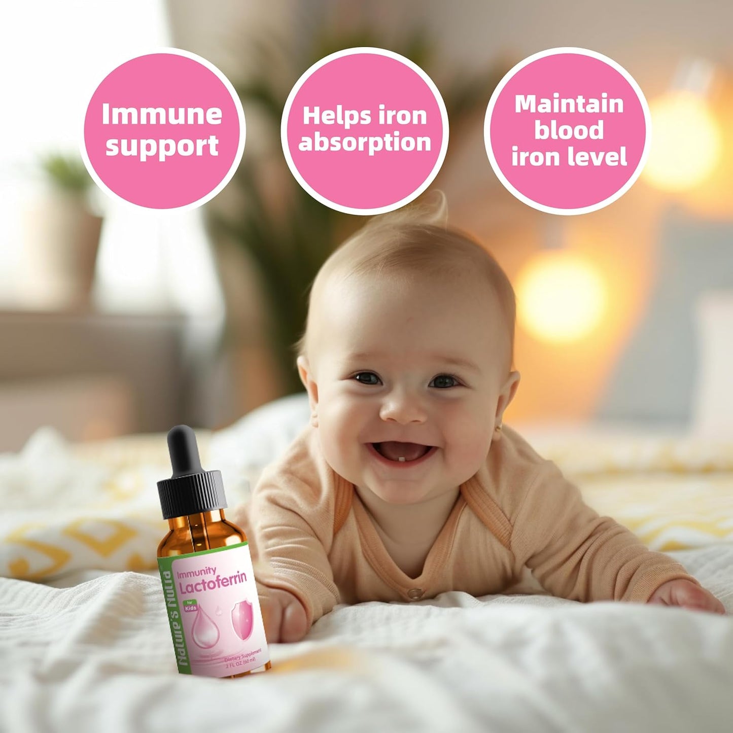Premium Liquid Lactoferrin for Baby, Infant, Kids and Children - Non-GMO, Kosher - 2 Fl Oz