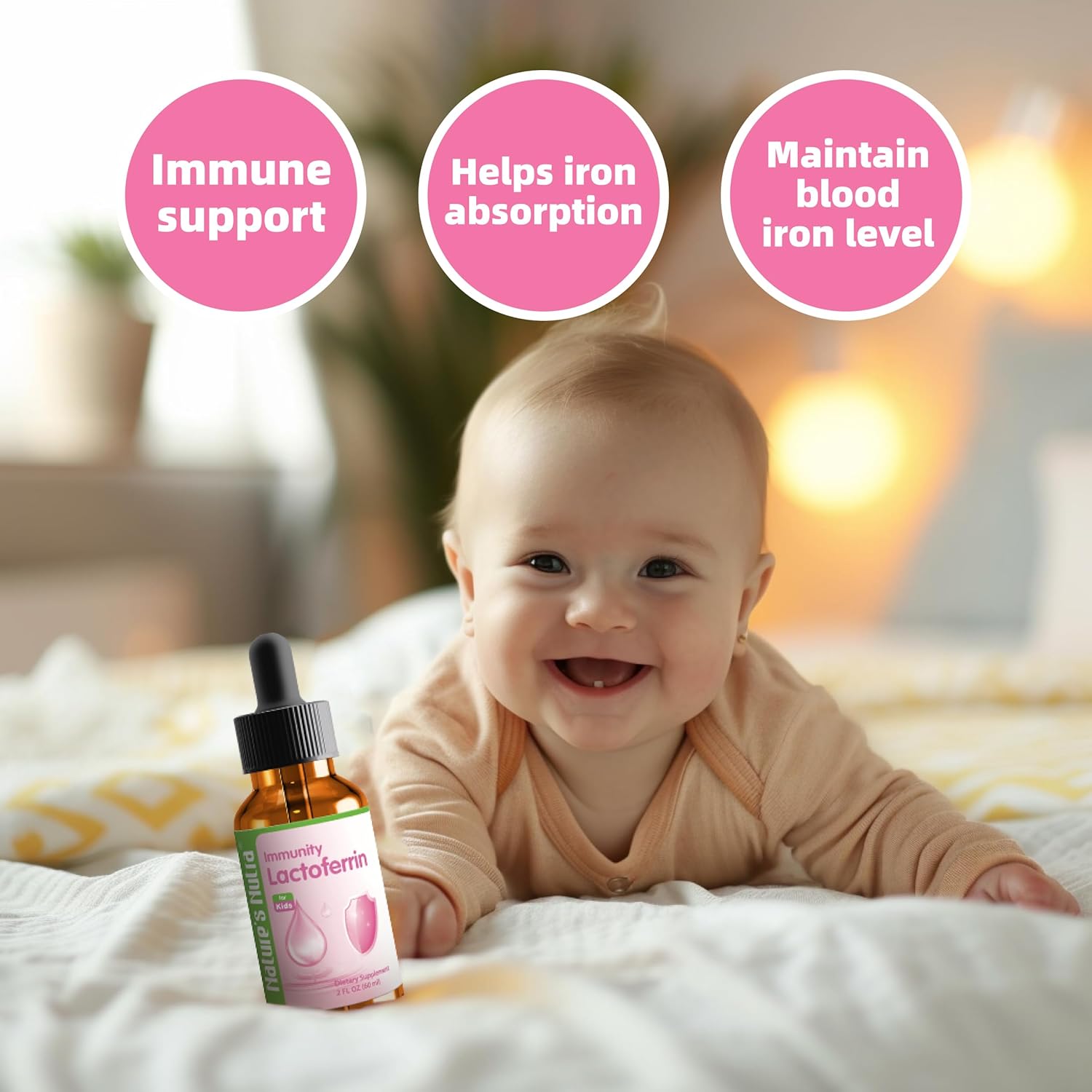Premium Liquid Lactoferrin for Baby, Infant, Kids and Children - Non-GMO, Kosher - 2 Fl Oz