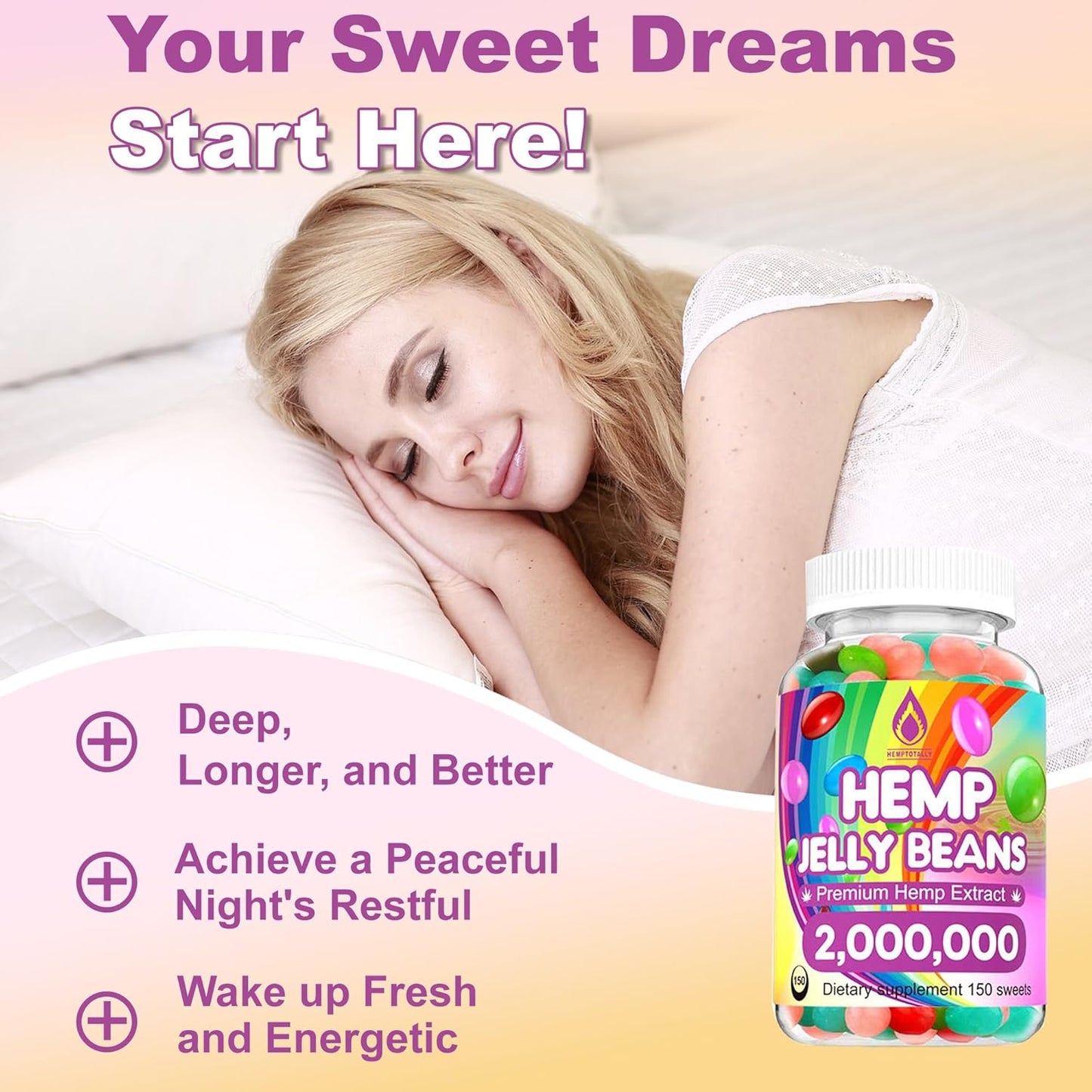 Premium metabolism booster Jelly Beans (3 Packs, 450 ct) - 2,000,000mg Stress & Anxiety Supplement for Inflammation, Sleep, Mood Boost