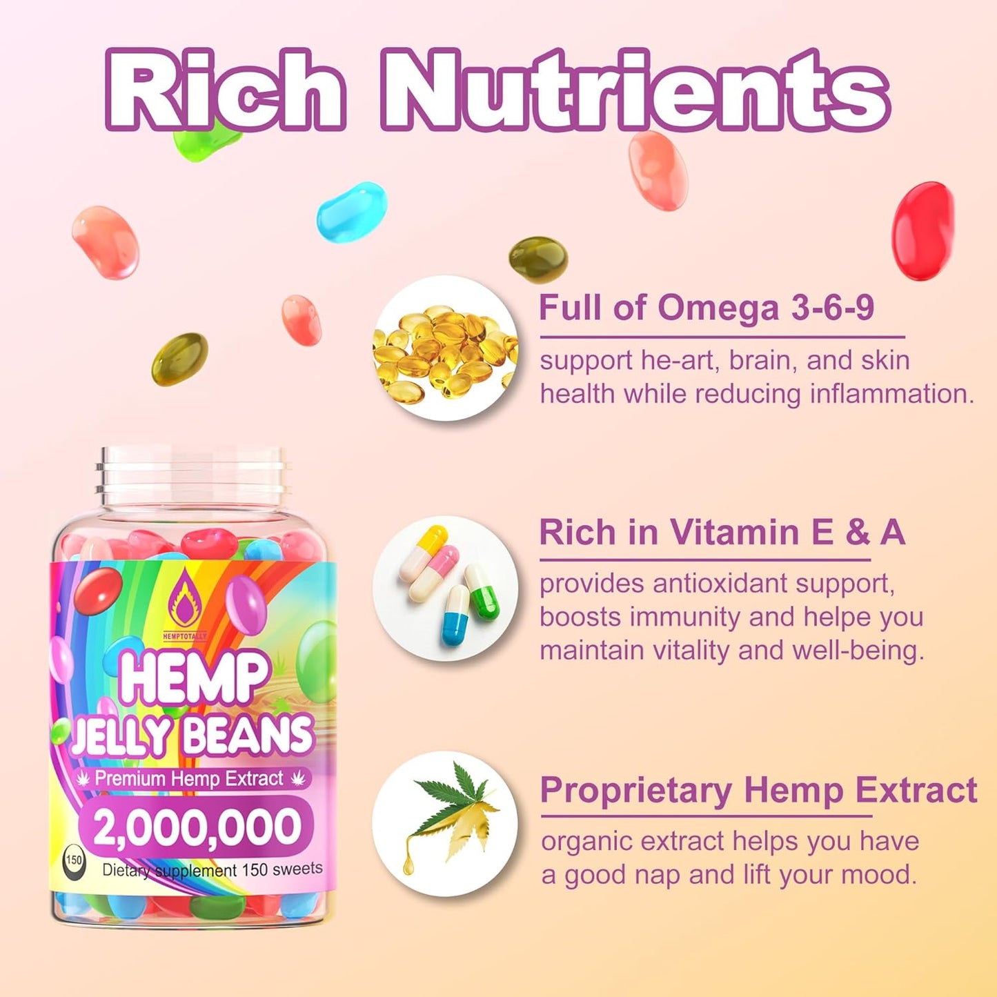 Premium metabolism booster Jelly Beans (3 Packs, 450 ct) - 2,000,000mg Stress & Anxiety Supplement for Inflammation, Sleep, Mood Boost