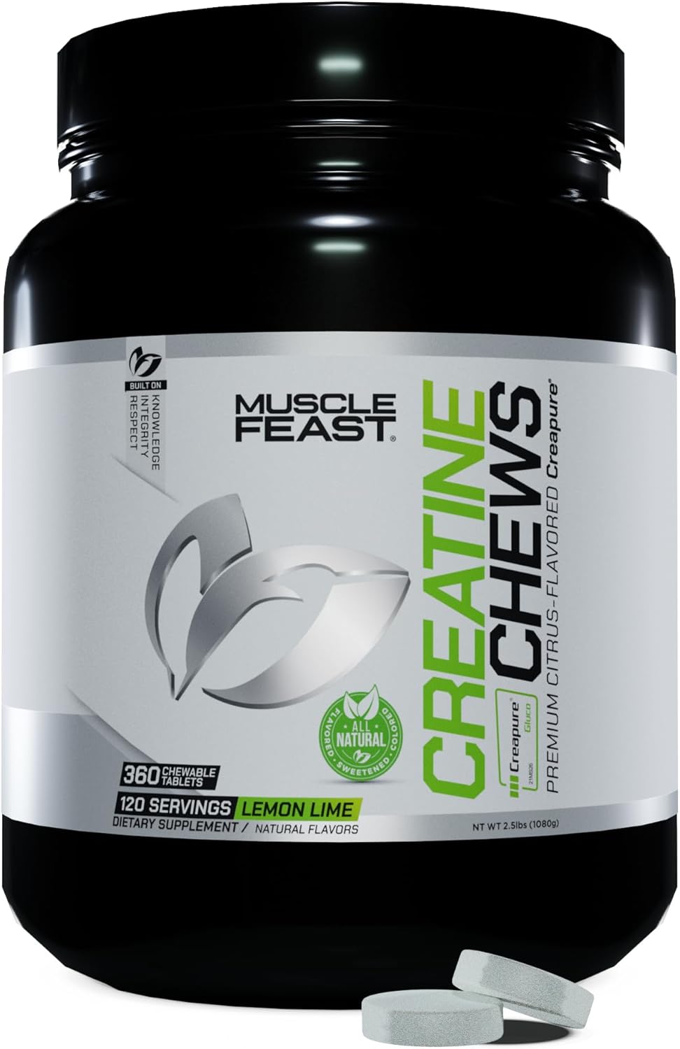 Premium Muscle Feast Chocolate Whey Protein + Lemon Lime Creatine Candy Bundle - 5lb Protein, 360 Creatine - Vegetarian & Gluten-Free