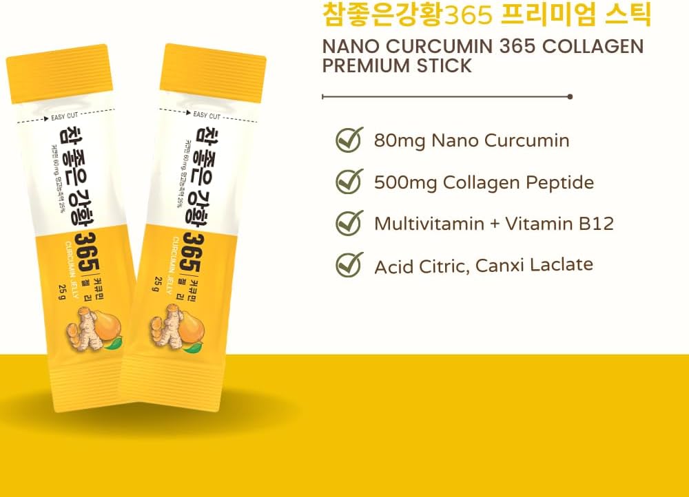 Premium NANO 365 Curcumin Collagen Stick - 500mg Peptides with Vitamin C & E. Supports Skin, Hair, Nails & Joints with Mango Flavor