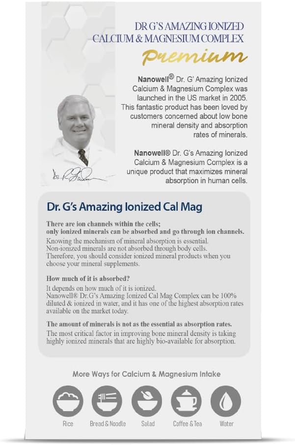 Premium NANOWELL Dr. G's Ionized Cal Mag 2,860mg Supplement - Bone Strength & Health - Calcium & Magnesium Powder Stick Packs - 30 Sticks, 30 Count