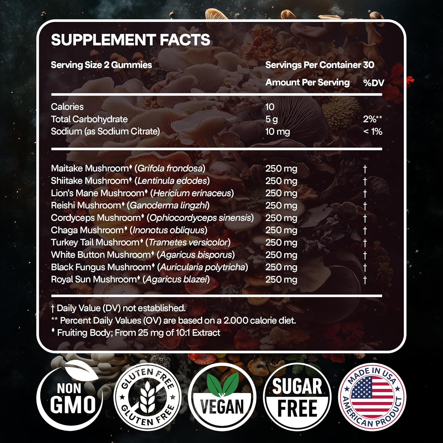 Premium NAO Zen 10-in-1 Mushroom Gummies: Brain, Immune & Energy Support - Reishi, Lion’s Mane, Chaga, Cordyceps, Shiitake, Maitake & Turkey Tail - Non-GMO, Vegan, USA Made