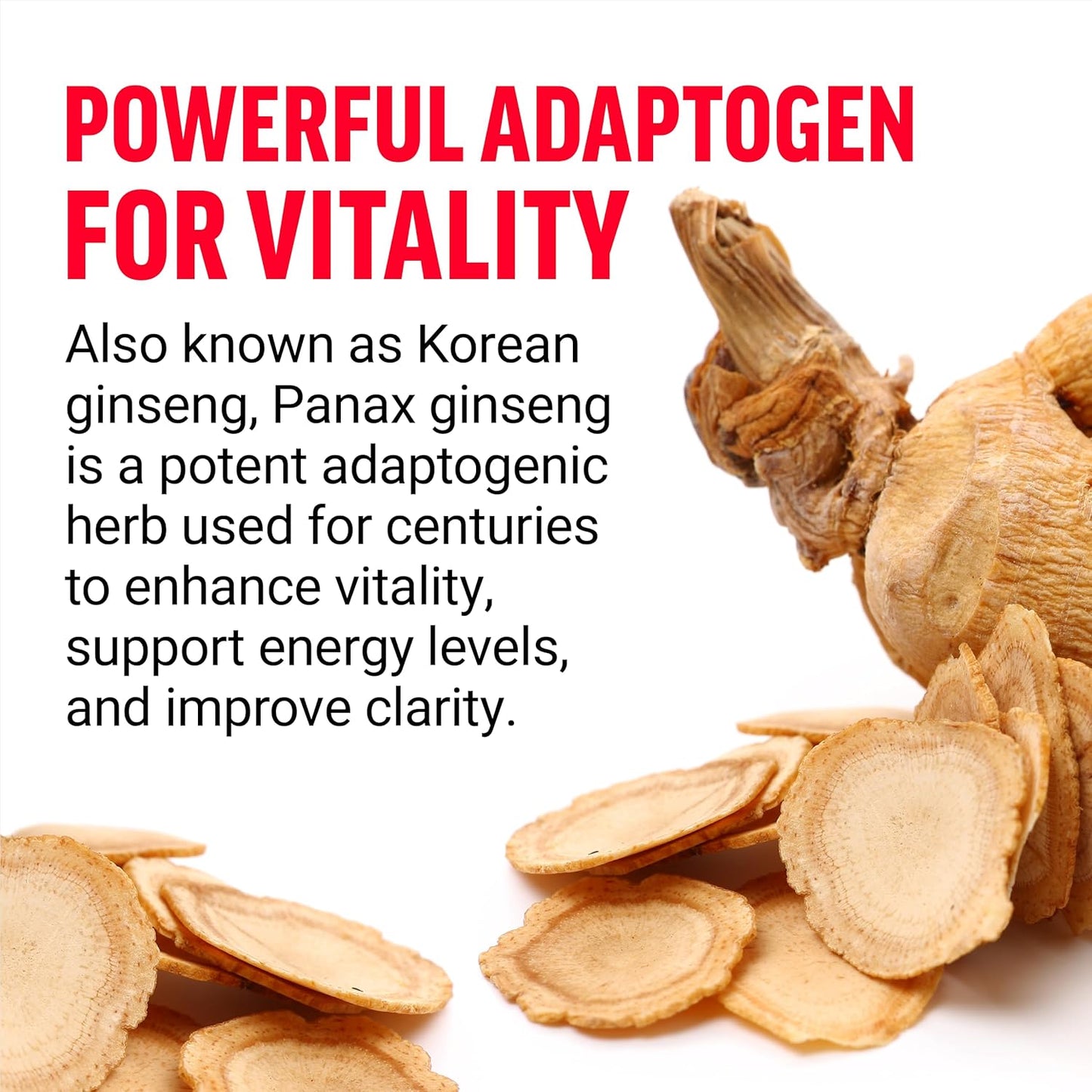 Premium Non-GMO Panax Ginseng Supplement for Energy, Clarity, and Well Being - 100 Vegan Capsules