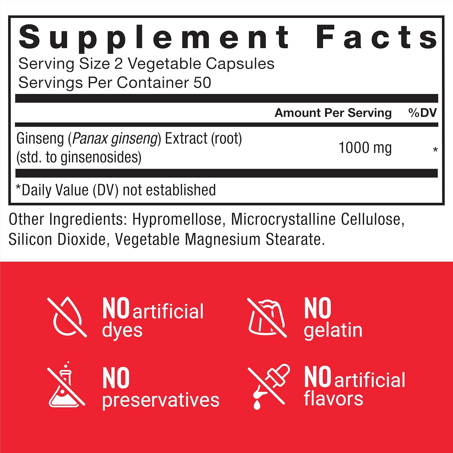 Premium Non-GMO Panax Ginseng Supplement for Energy, Clarity, and Well Being - 100 Vegan Capsules