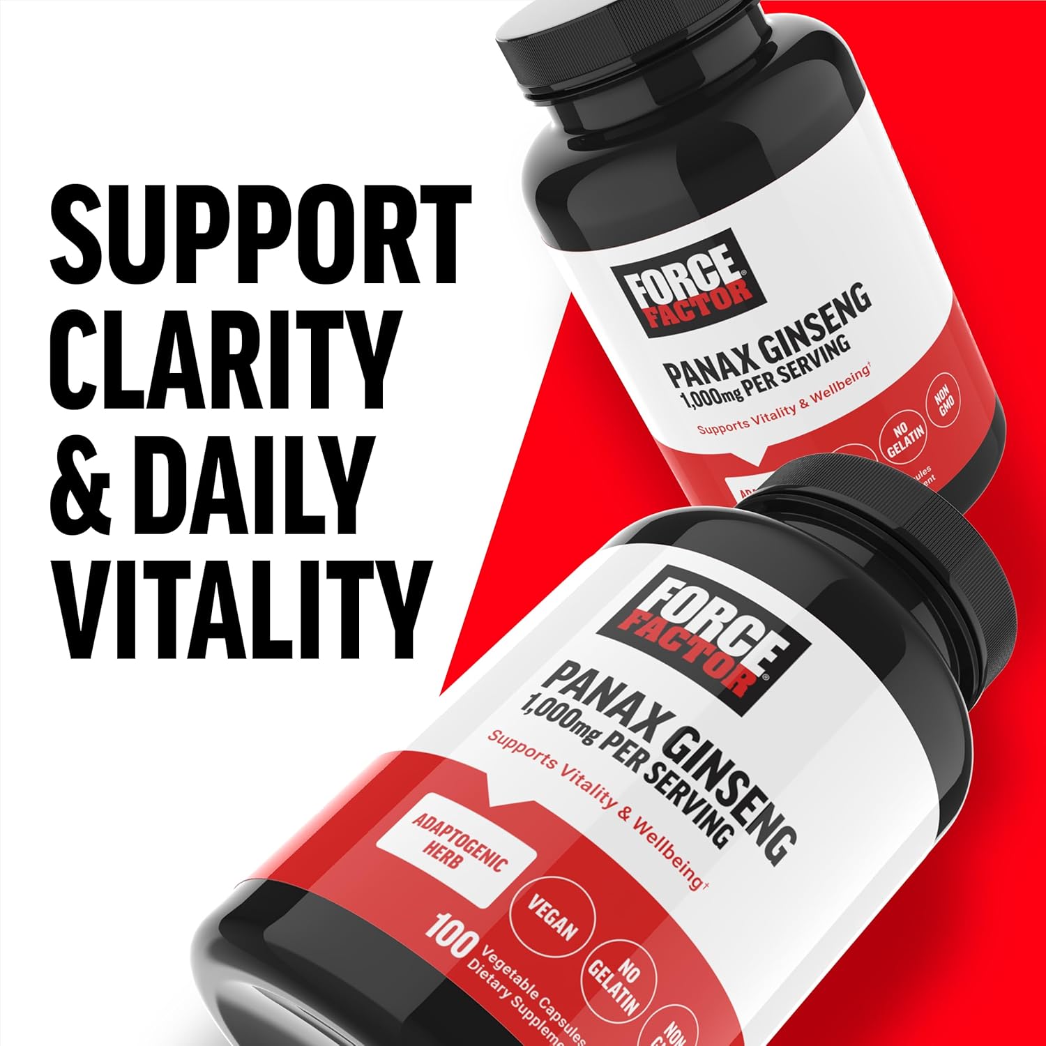 Premium Non-GMO Panax Ginseng Supplement for Energy, Clarity, and Well Being - 100 Vegan Capsules
