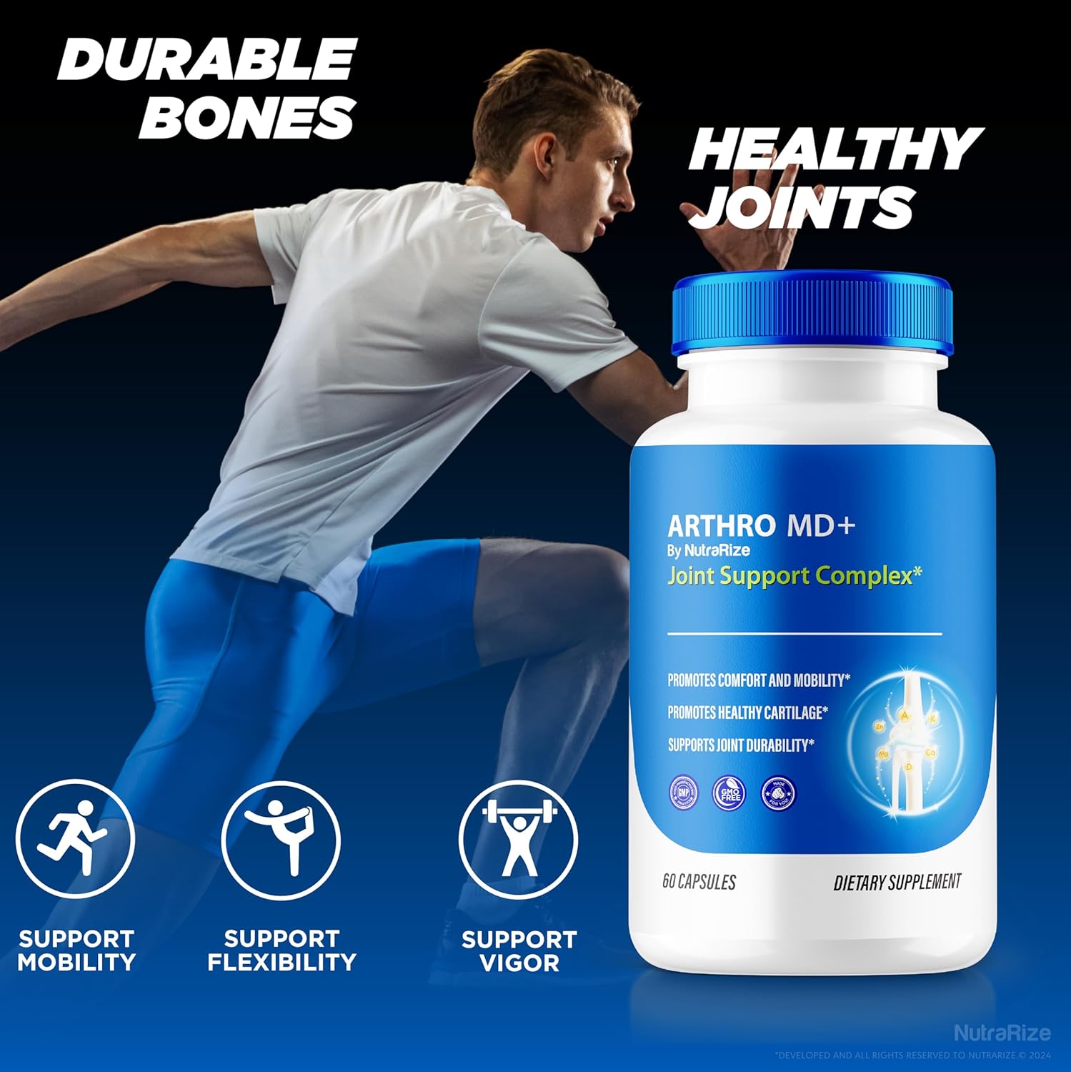 Premium NutraRize Arthro MD+ Capsules - Natural Formula for Joint Support, Flexibility, and Mobility - 60 Capsules