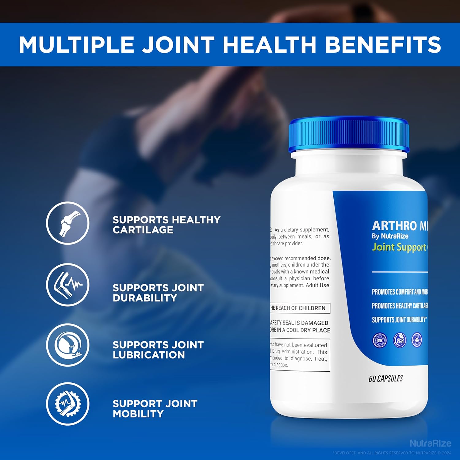 Premium NutraRize Arthro MD+ Capsules - Natural Formula for Joint Support, Flexibility, and Mobility - 60 Capsules