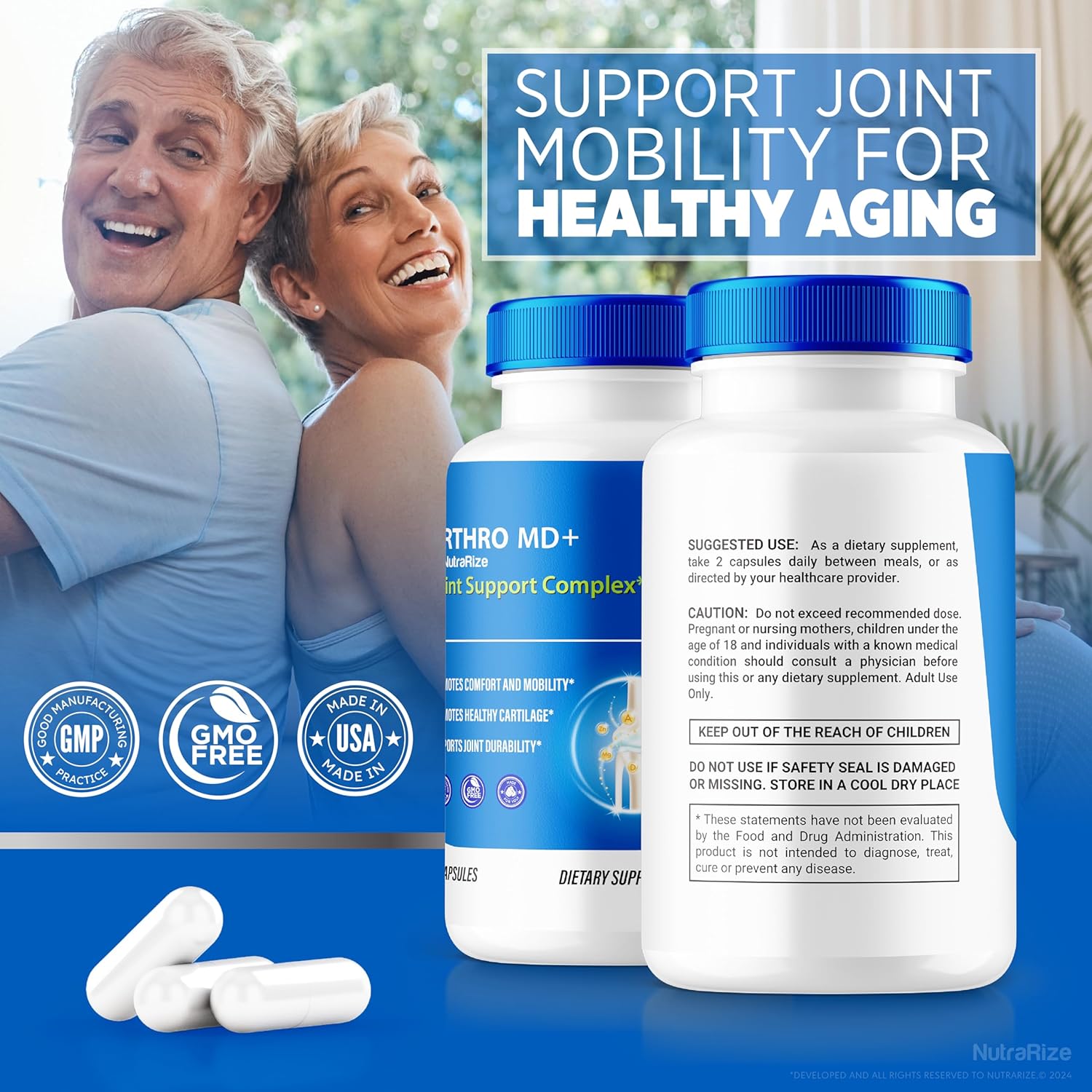 Premium NutraRize Arthro MD+ Capsules - Natural Formula for Joint Support, Flexibility, and Mobility - 60 Capsules