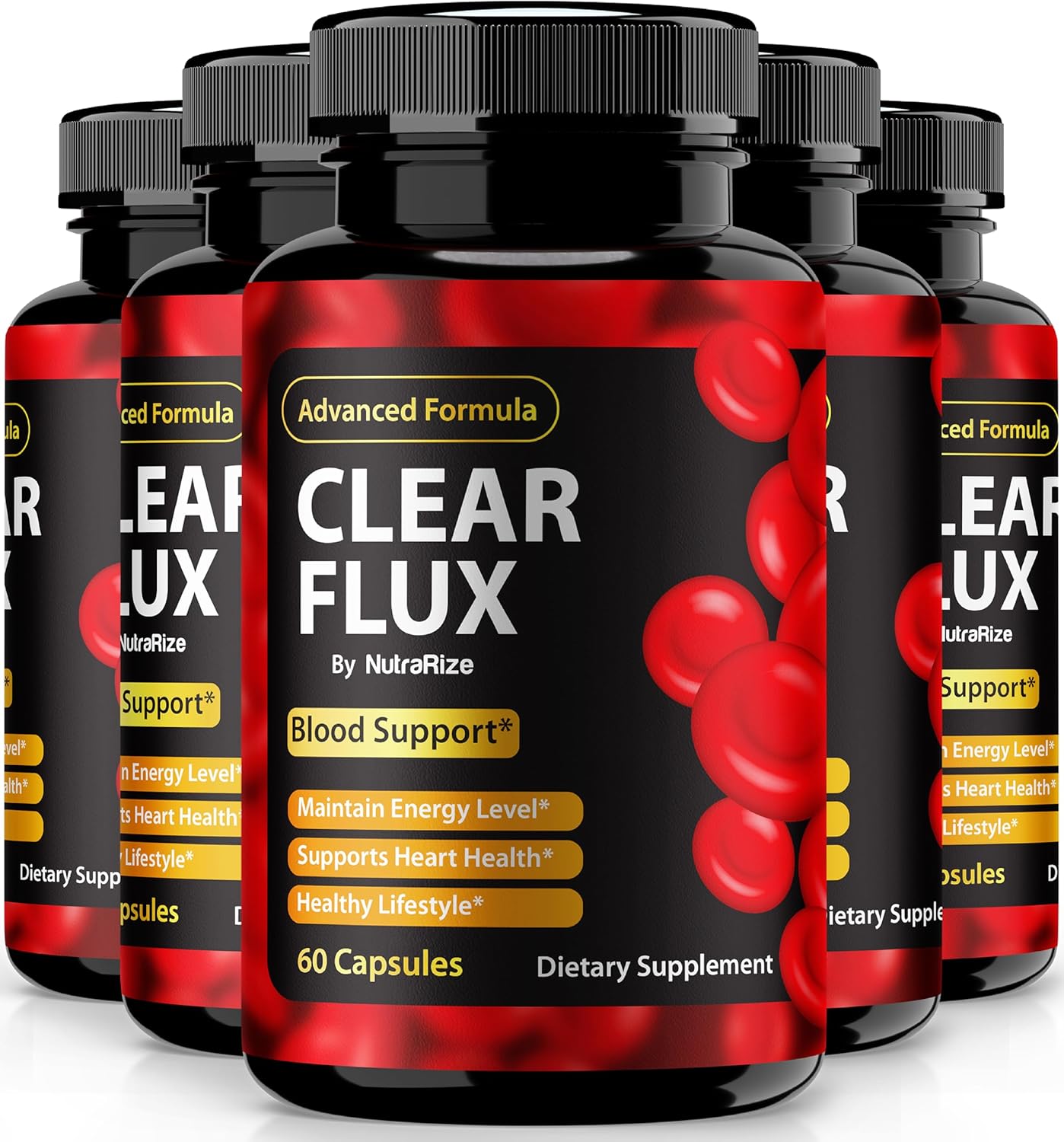 Premium NutraRize Clear Flux Capsules - 5 Pack Blood Vessel Cleaner for Healthy Circulation - Natural Support with 300 Capsules