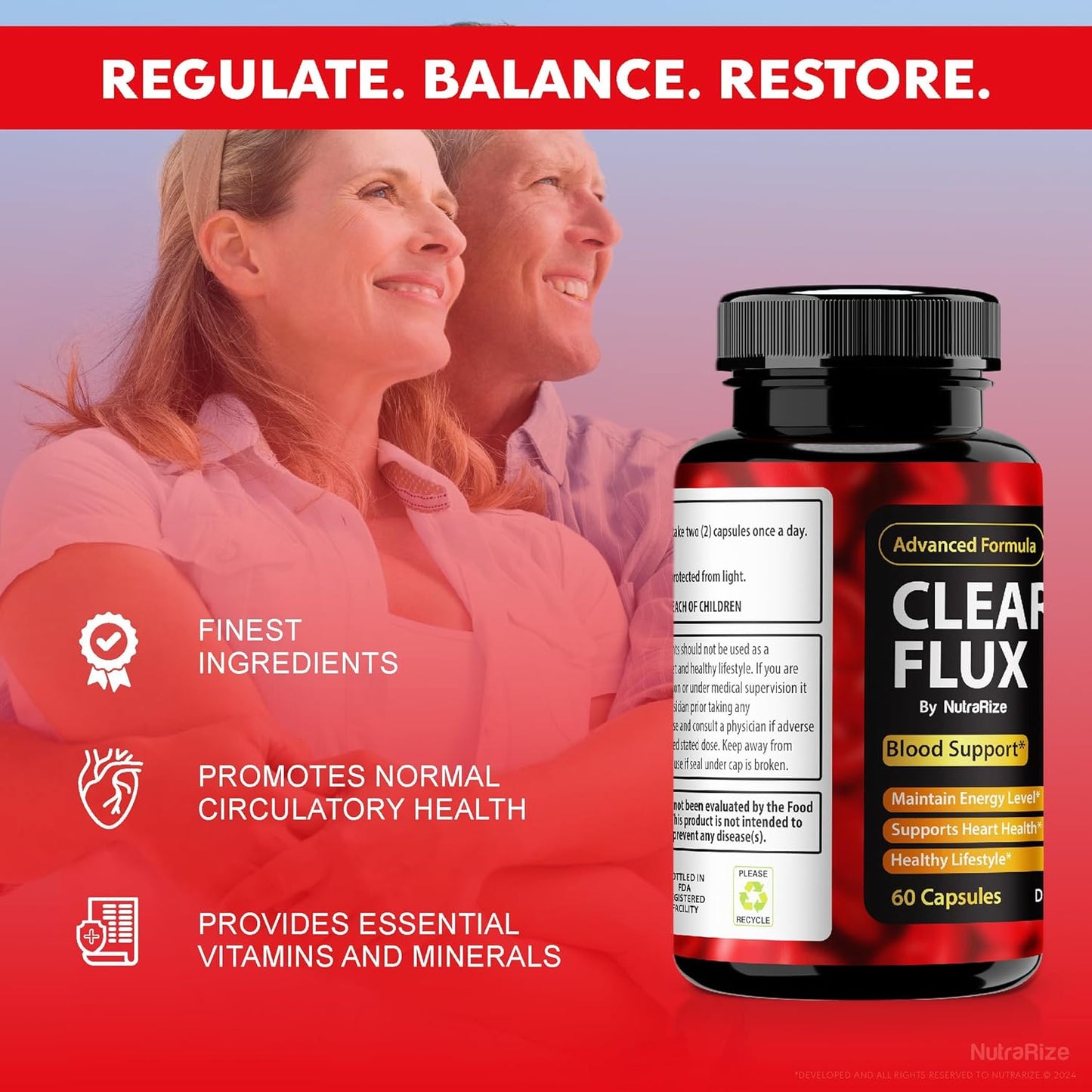 Premium NutraRize Clear Flux Capsules - 5 Pack Blood Vessel Cleaner for Healthy Circulation - Natural Support with 300 Capsules