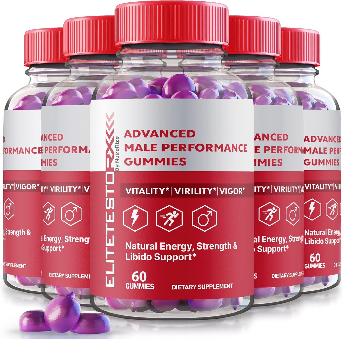 Premium NutraRize Elite Testo Rx Gummies (5 Pack) for Men's Health - All Natural Male Formula Supplement with 300 Gummies