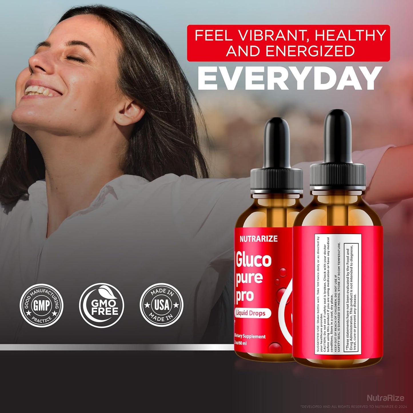 Premium NutraRize Glucopure Drops - Support Healthy Blood Levels - Blood Supplement for Wellness - Gluco Pure Review (30 Servings)