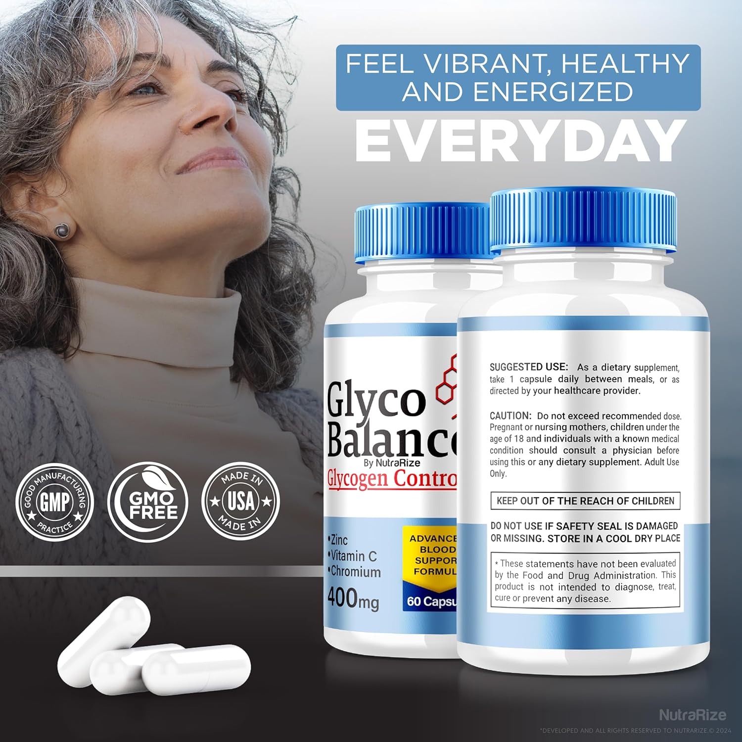 Premium NutraRize Glyco Balance Capsules - Natural Glycogen Support for Overall Health - 60 Pills