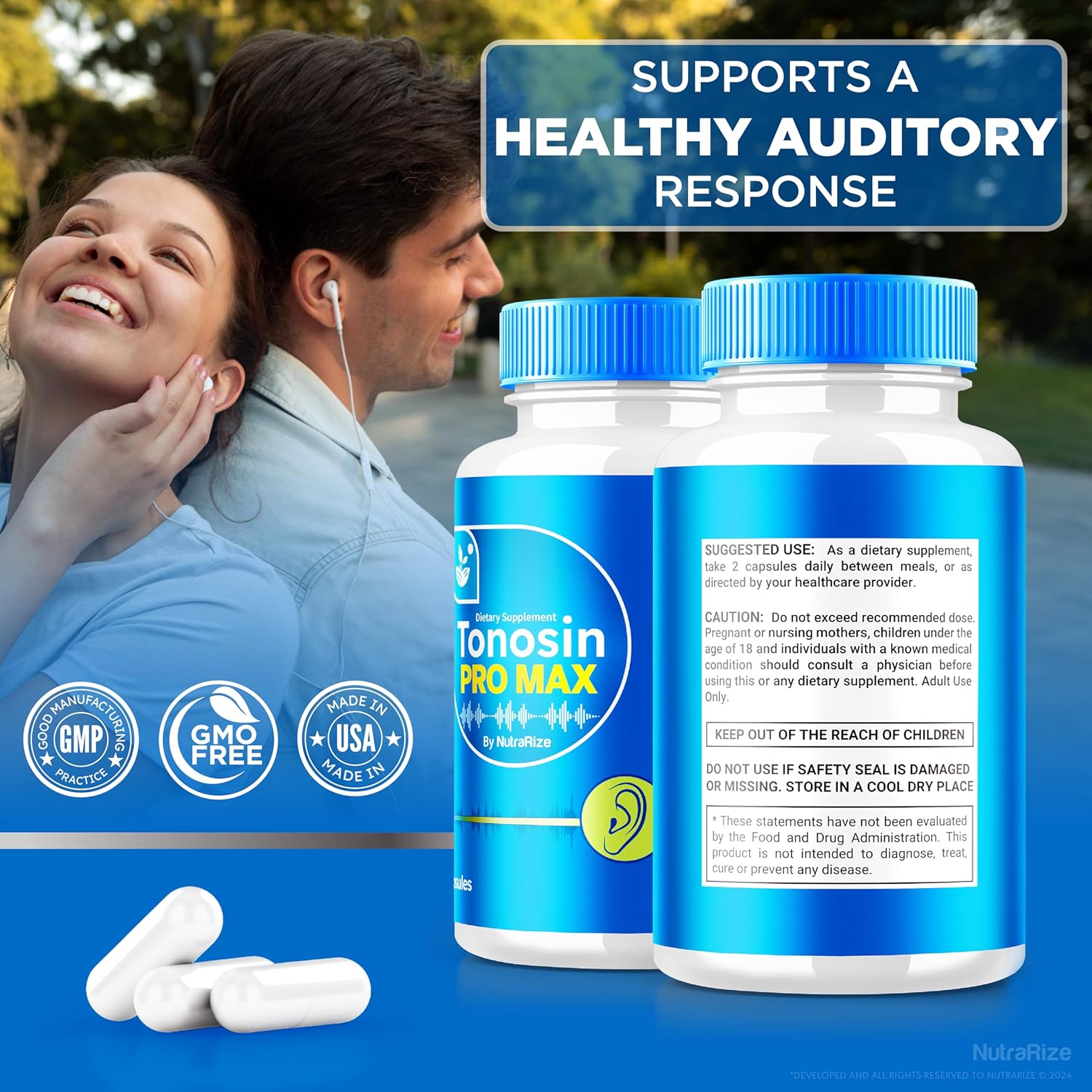 Premium NutraRize Tonosin Pro Max Capsules - Official Ear Health Formula - All-Natural Supplement for Inner Ear Health - Hearing Support - 300 Capsules