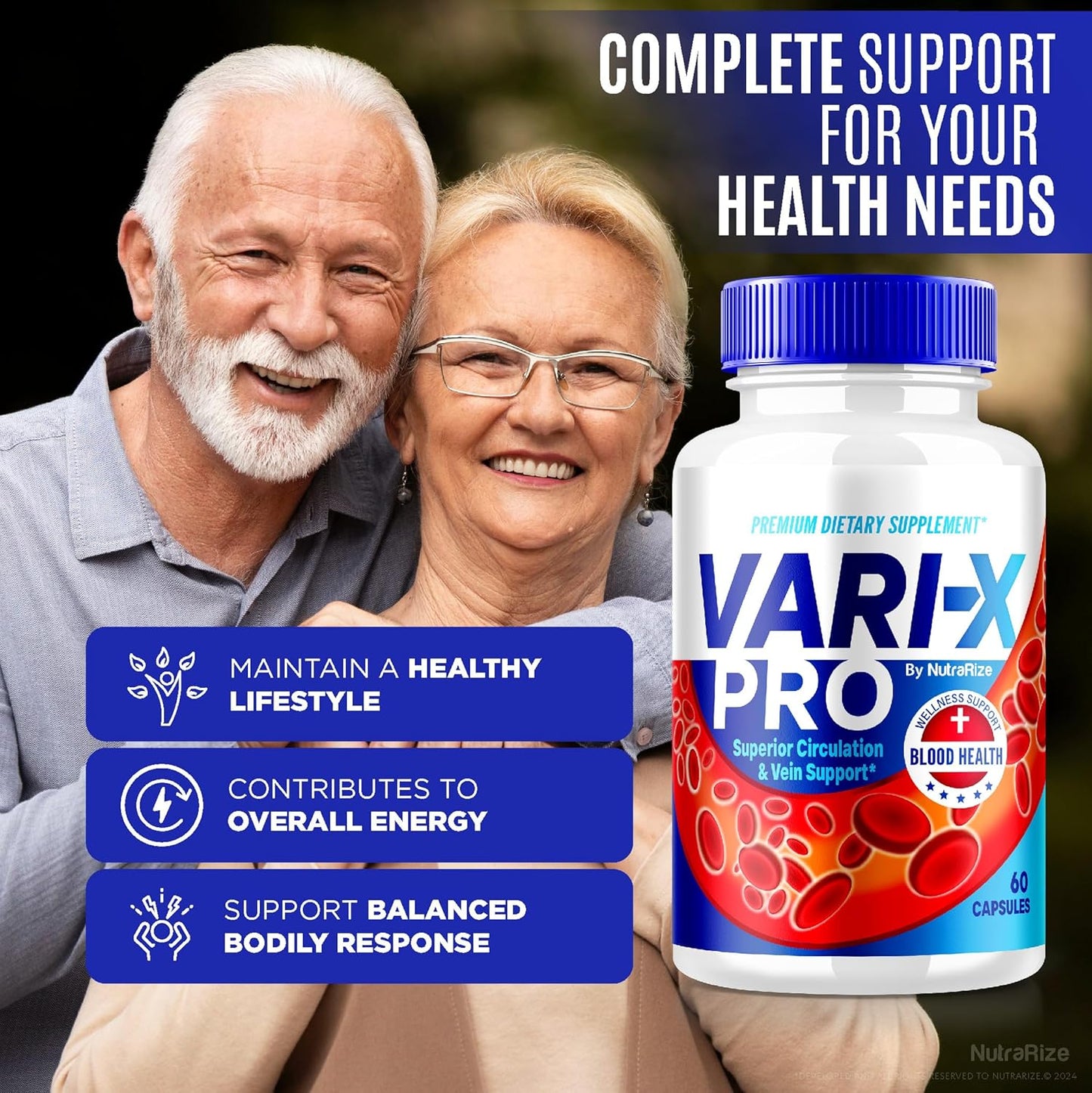 Premium NutraRize Vari-X Pro Blood Support Supplement - All Natural Formula for Healthy Levels & Overall Health - Varix Pro Pills - 60 Capsules