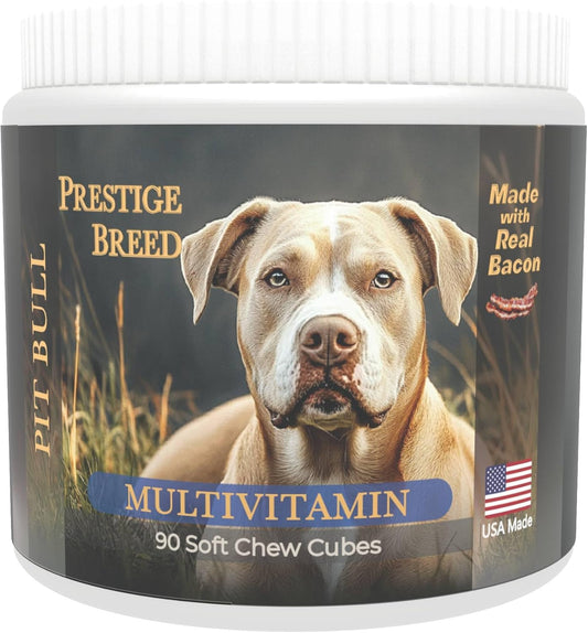 Premium Pit Bull Multivitamin Supplements, 90 Count, Made in USA with Real Bacon for Balanced Nutrition and Optimal Health
