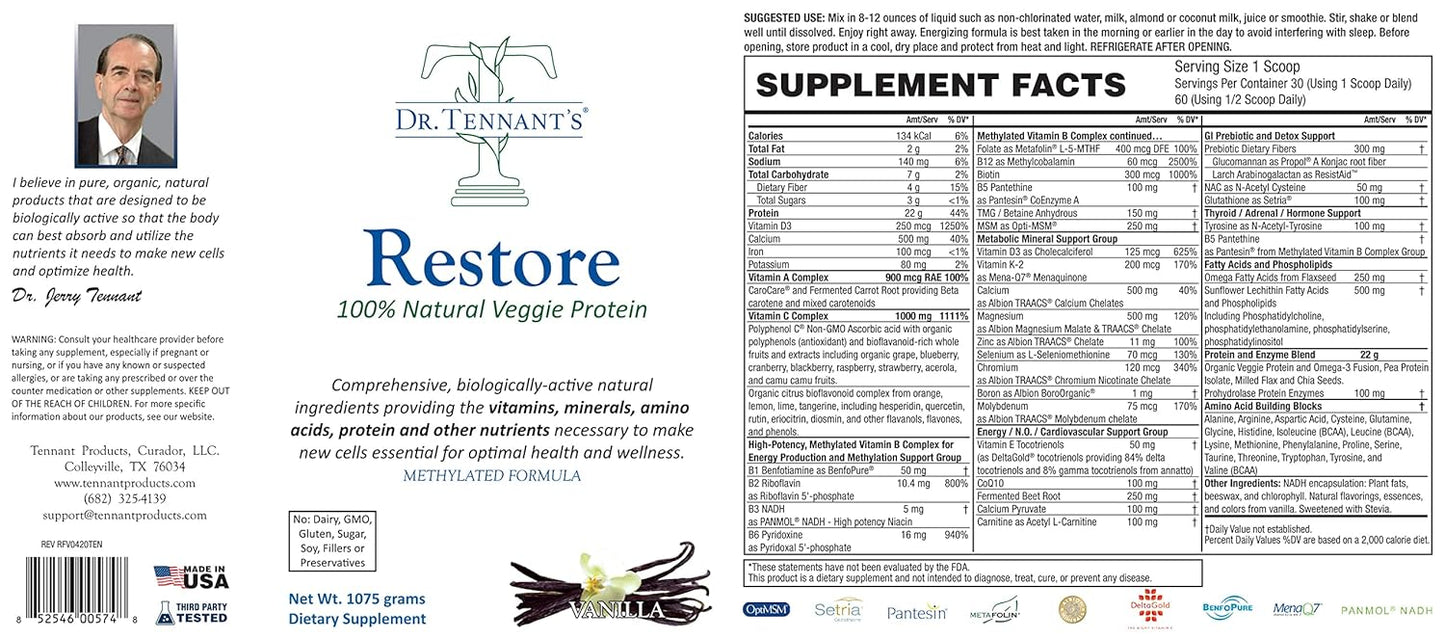 Premium Plant-Based Vanilla Veggie Protein Powder with Omega 3 Fusion - 100% Natural Pea Protein Isolate - Low Carb, Keto, Dairy Free - 30 Day Supply by Dr. Tennant