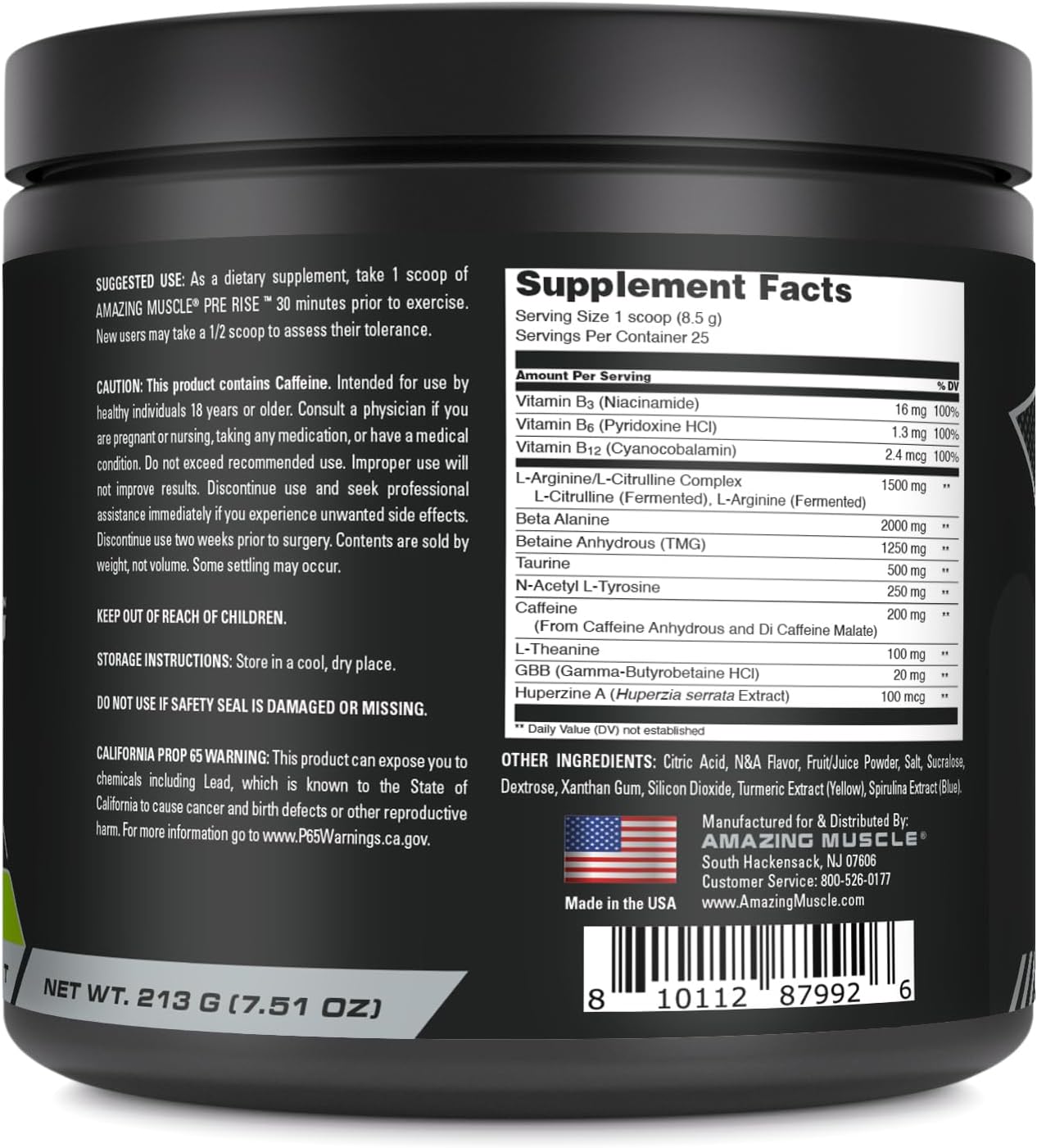 Premium Pre-Workout Powder with Caffeine & Beta-Alanine for Men & Women - 25 Servings, Green Apple Flavor