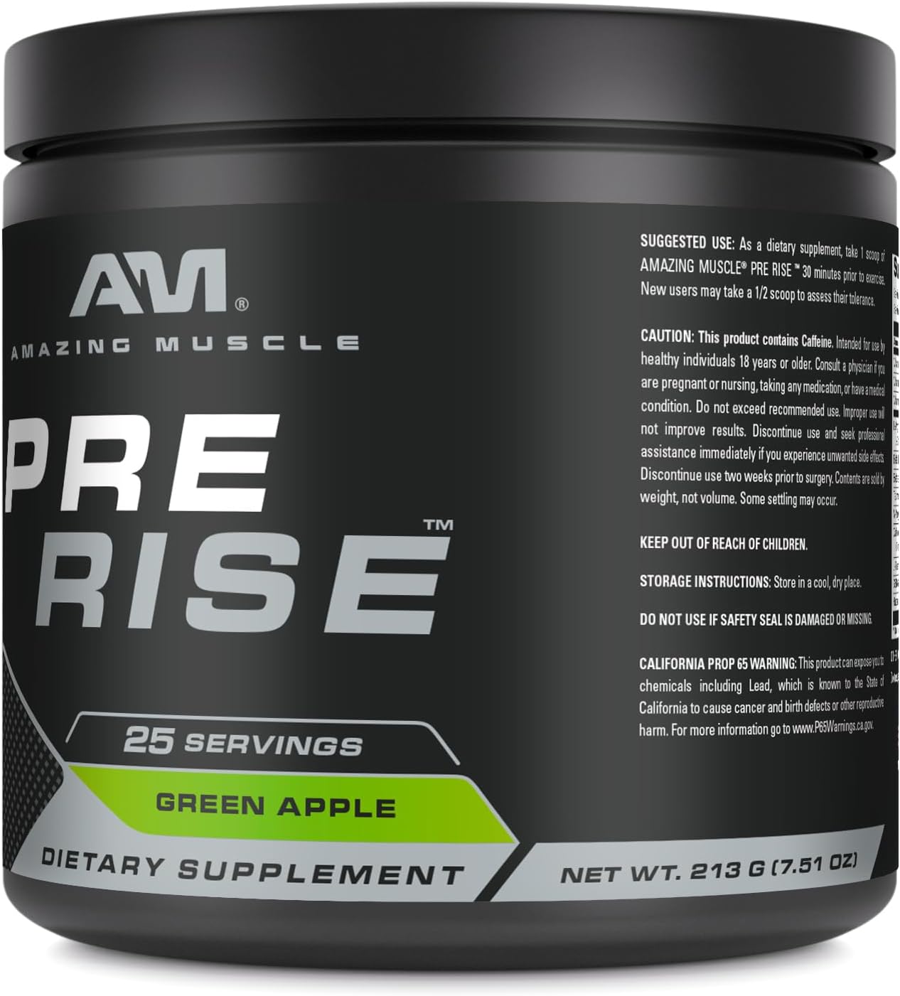 Premium Pre-Workout Powder with Caffeine & Beta-Alanine for Men & Women - 25 Servings, Green Apple Flavor