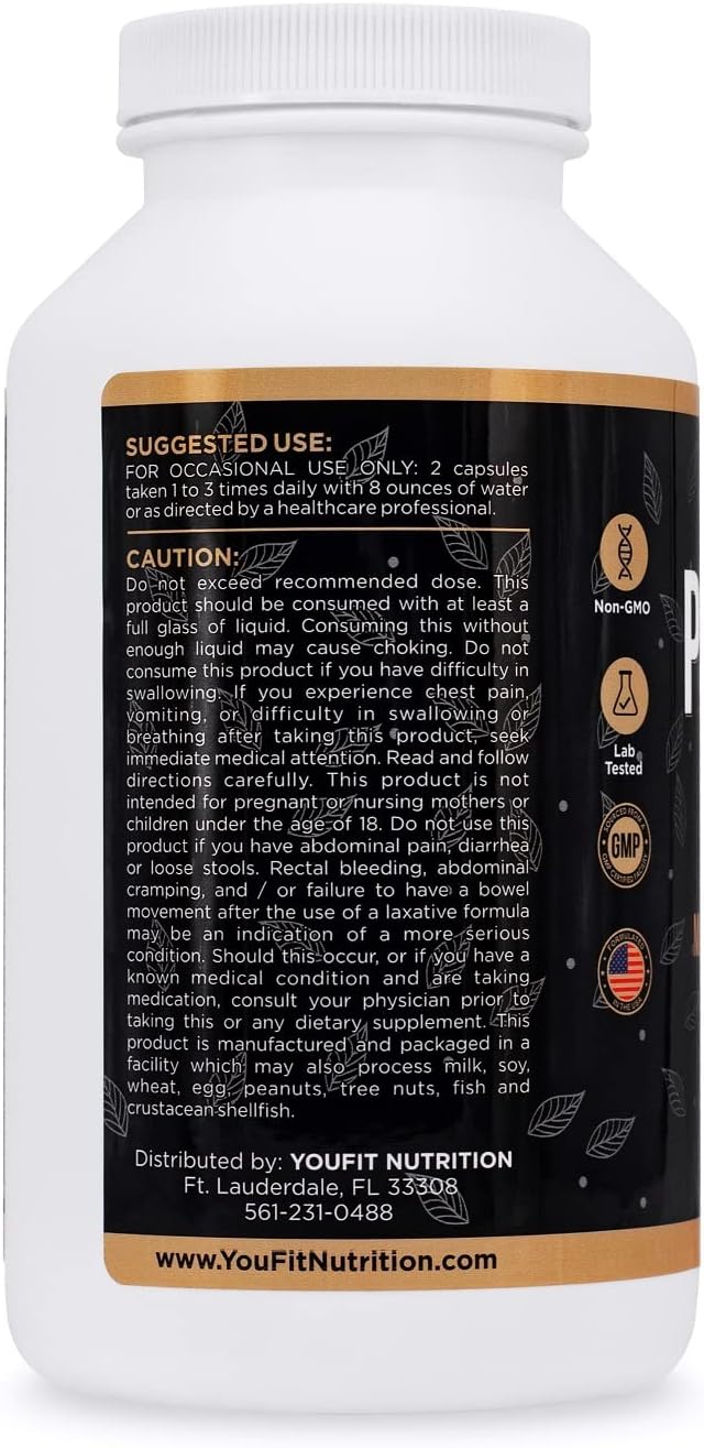 Premium Psyllium Husk Capsules for Intestinal Health - 100% Natural Soluble Fiber Supplement - 1450mg Per Serving - 240 Capsules