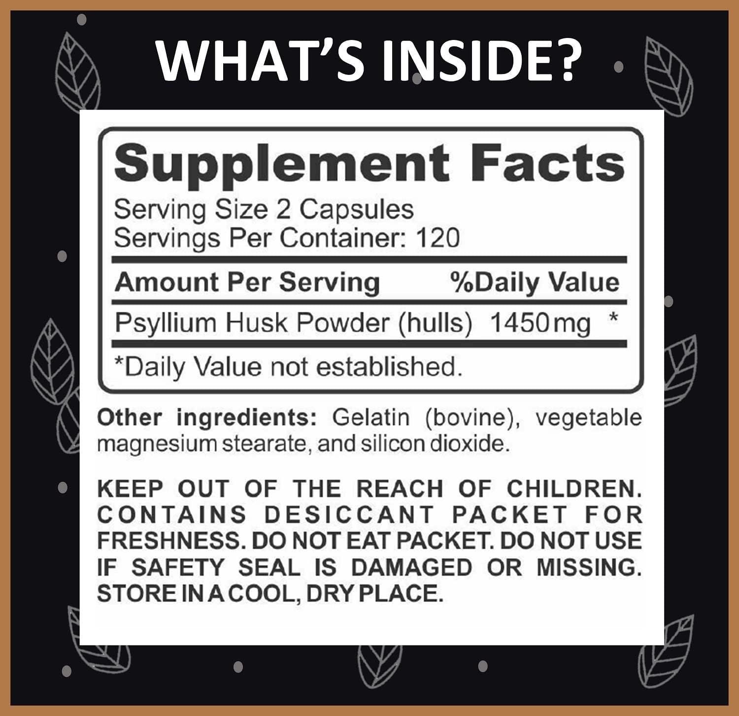 Premium Psyllium Husk Capsules for Intestinal Health - 100% Natural Soluble Fiber Supplement - 1450mg Per Serving - 240 Capsules