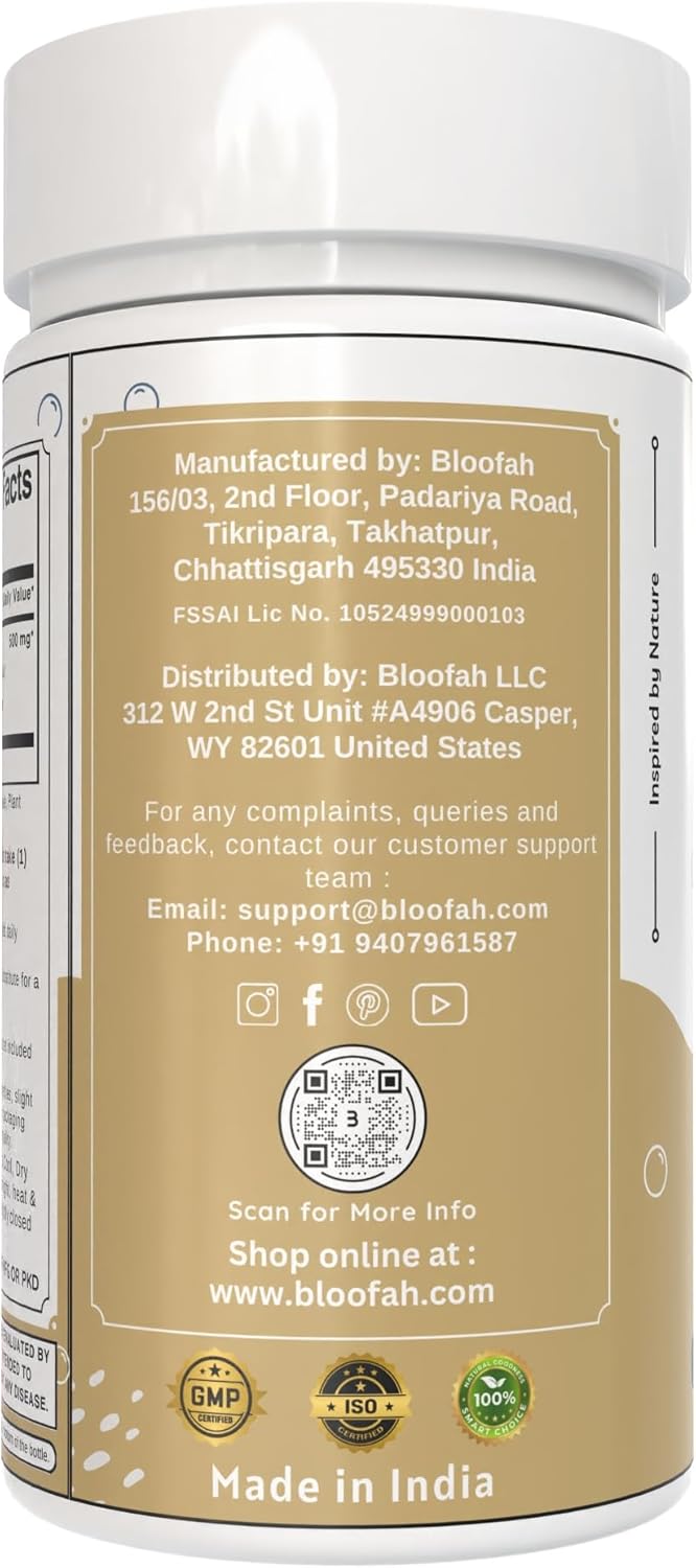 Premium Quality Bloofah Safed Musli Capsules 500mg | 20% Extract Powder | Herbal Supplement with Chlorophytum borivilianum | Non-GMO & Gluten-Free | Enhanced Purity & Potency | 60 Count Pack