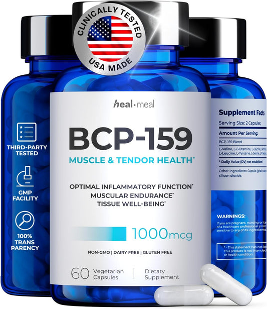 Premium Quality HealMeal BCP-159 Capsules for Muscle Recovery & Post Workout Support - High Potency Formula Made in USA | 60 Capsules, 1000 mcg